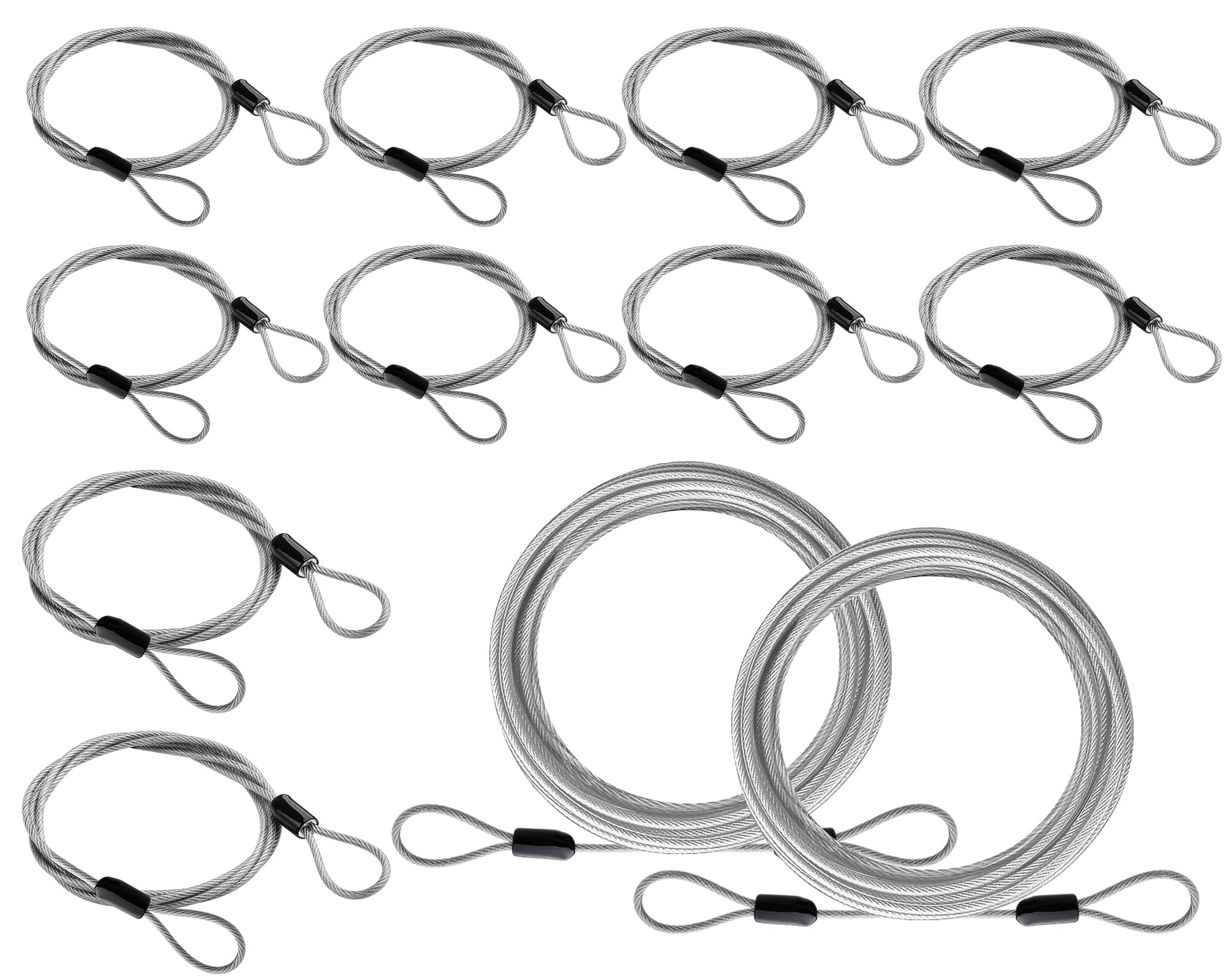 12 Pack 4ft 3mm Anti-Theft Security Cable - Braided Stainless Steel Luggage Lock Wire Rope with Double Loop for Travel, Bikes & Outdoor Safety - Perfect for Securing Suitcases, Bicycles, Camping Gear & More