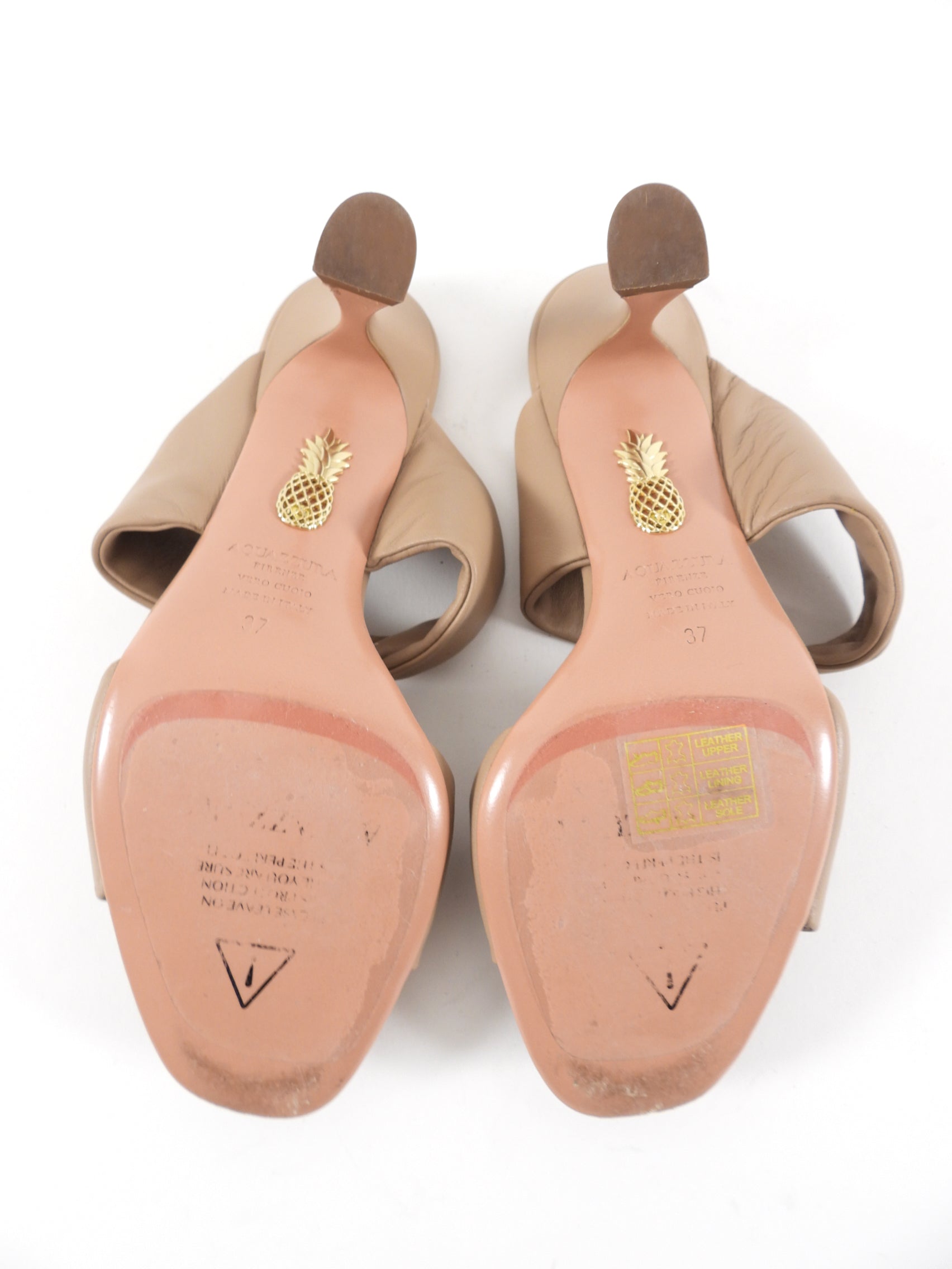 Aquazzura Beige Leather Sandals Size 37 | Women's Luxury Designer Open-Toe Sandals for Summer | Perfect for Beach Vacations, Weddings & Date Nights