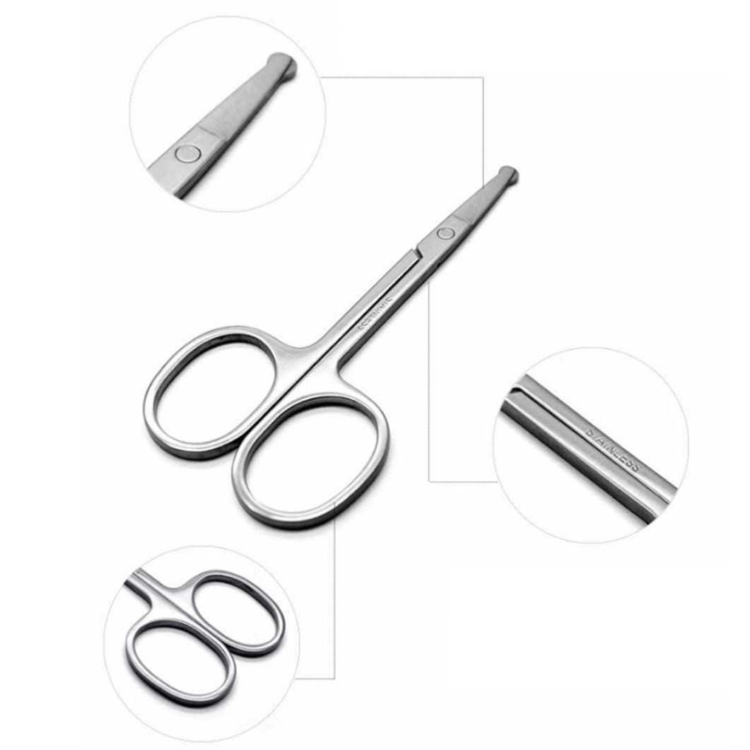 Professional Stainless Steel Hair Trimming Scissors - Round Tip Safety Scissors for Eyebrows, Eyelashes, Nose & Ear Hair - Mustache & Facial Hair Grooming Kit - Perfect for Home & Salon Use