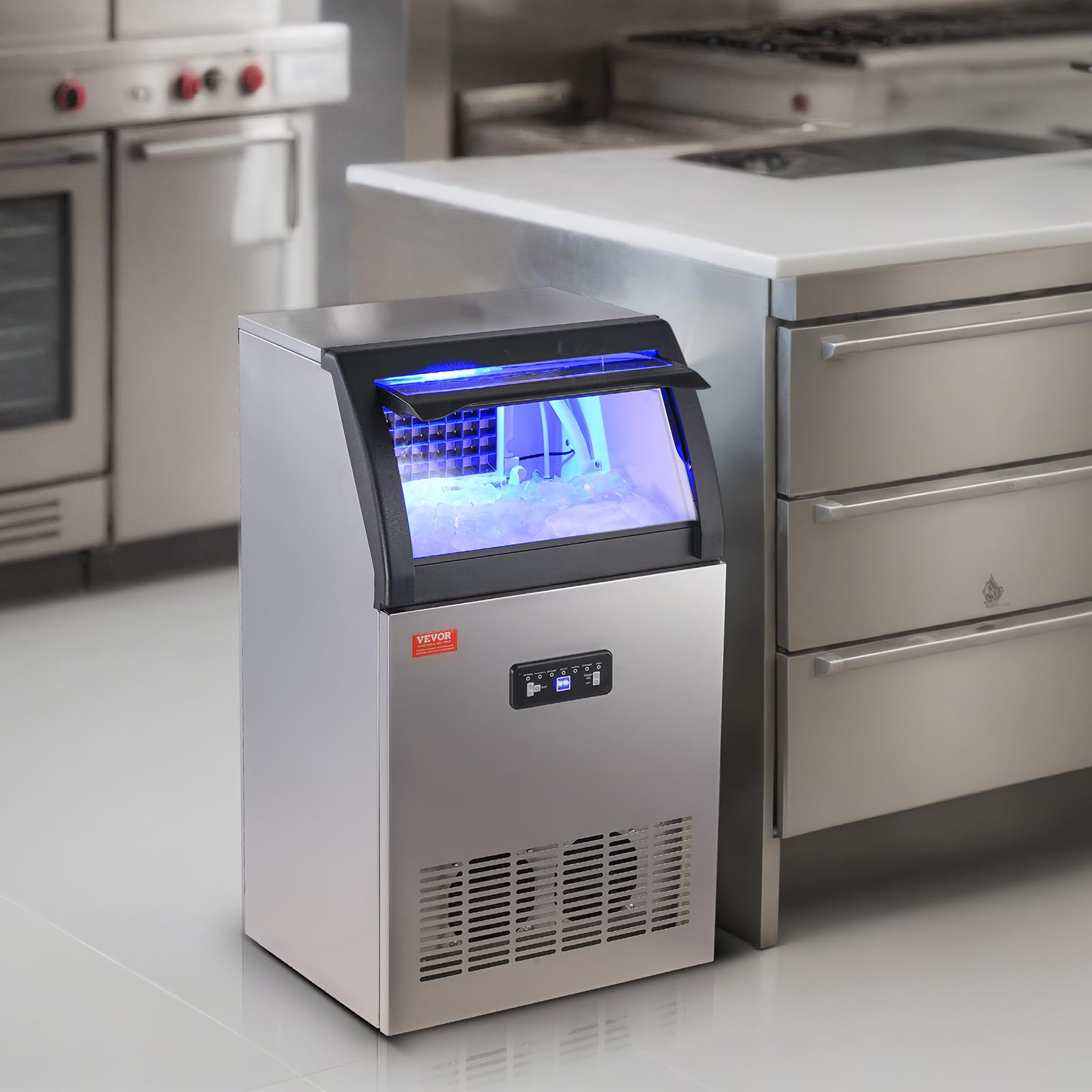VEVOR Commercial Ice Maker Machine 160LBS/24H with 24LBS Storage - Fast 55 Ice Cubes in 12-15 Mins - Perfect for Bars, Restaurants, Home & Office Use - Countertop Ice Machine for Cocktails, Beverages & Food Display