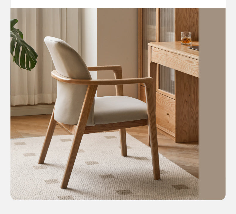 Premium Solid Oak & Ash Wood Chair with Organic Leather Upholstery - Ergonomic Office & Living Room Furniture for Home & Workspace