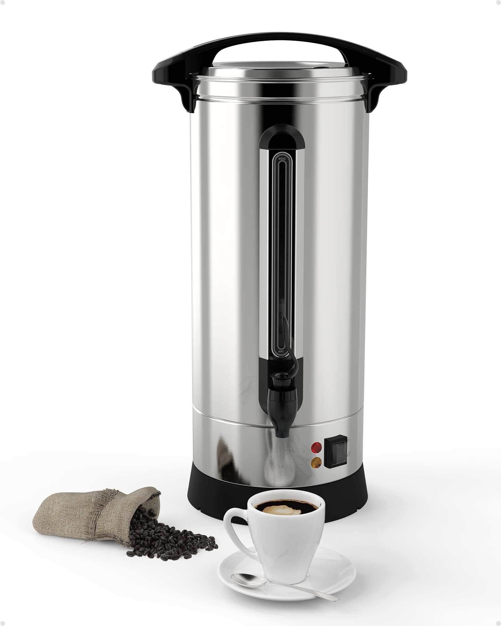 GAOMON 10L (65 Cups) Commercial Coffee Urn - Stainless Steel Fast Brew Electric Coffee & Hot Water Dispenser for Catering, Meetings, Parties - Perfect for Large Events, Restaurants, and Office Break Rooms - Silver