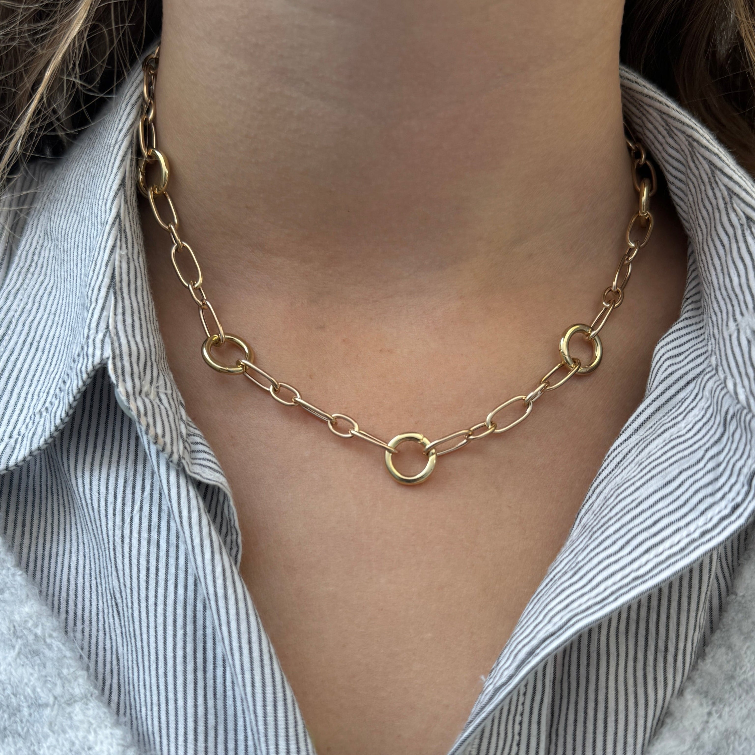Five Station Charm Holder Mixed Oval Link Necklace - Elegant Layering Jewelry for Women, Perfect for Everyday Wear & Special Occasions
