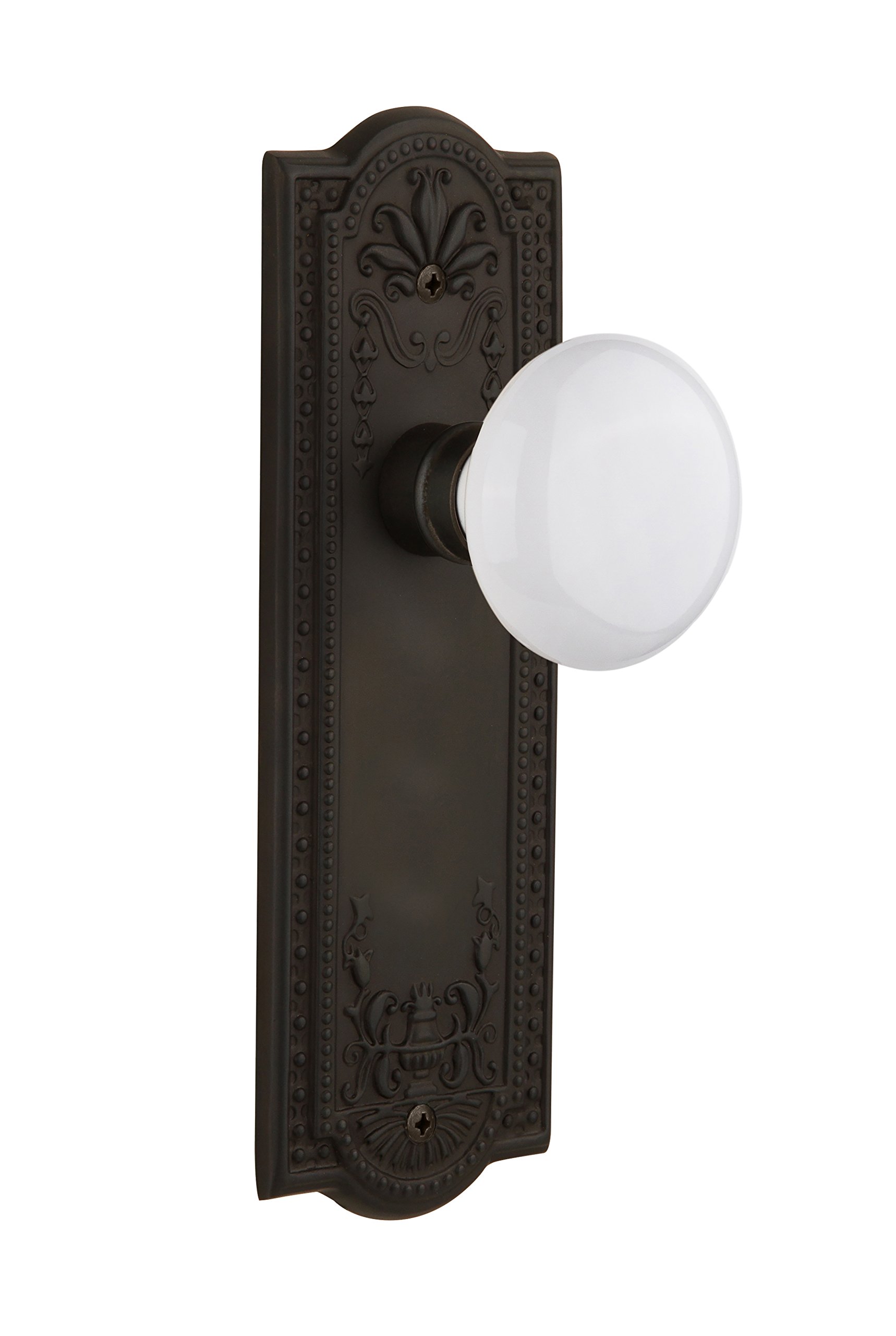 Vintage White Porcelain Knob Double Dummy Door Plate - Oil Rubbed Bronze Finish for Classic Home Decor | Perfect for Bedroom, Bathroom & Interior Doors