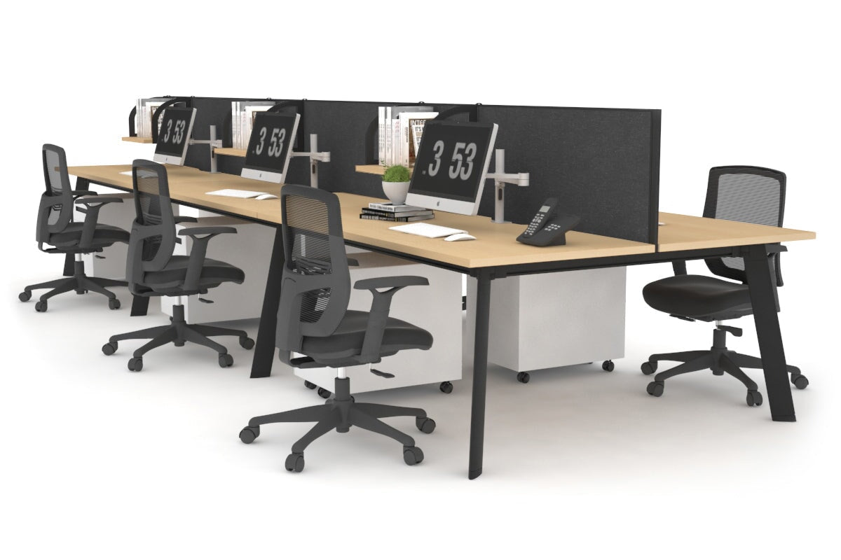 6-Person Workstation with Black Frame - 1400L x 700W Office Desk for Team Collaboration & Open Workspaces