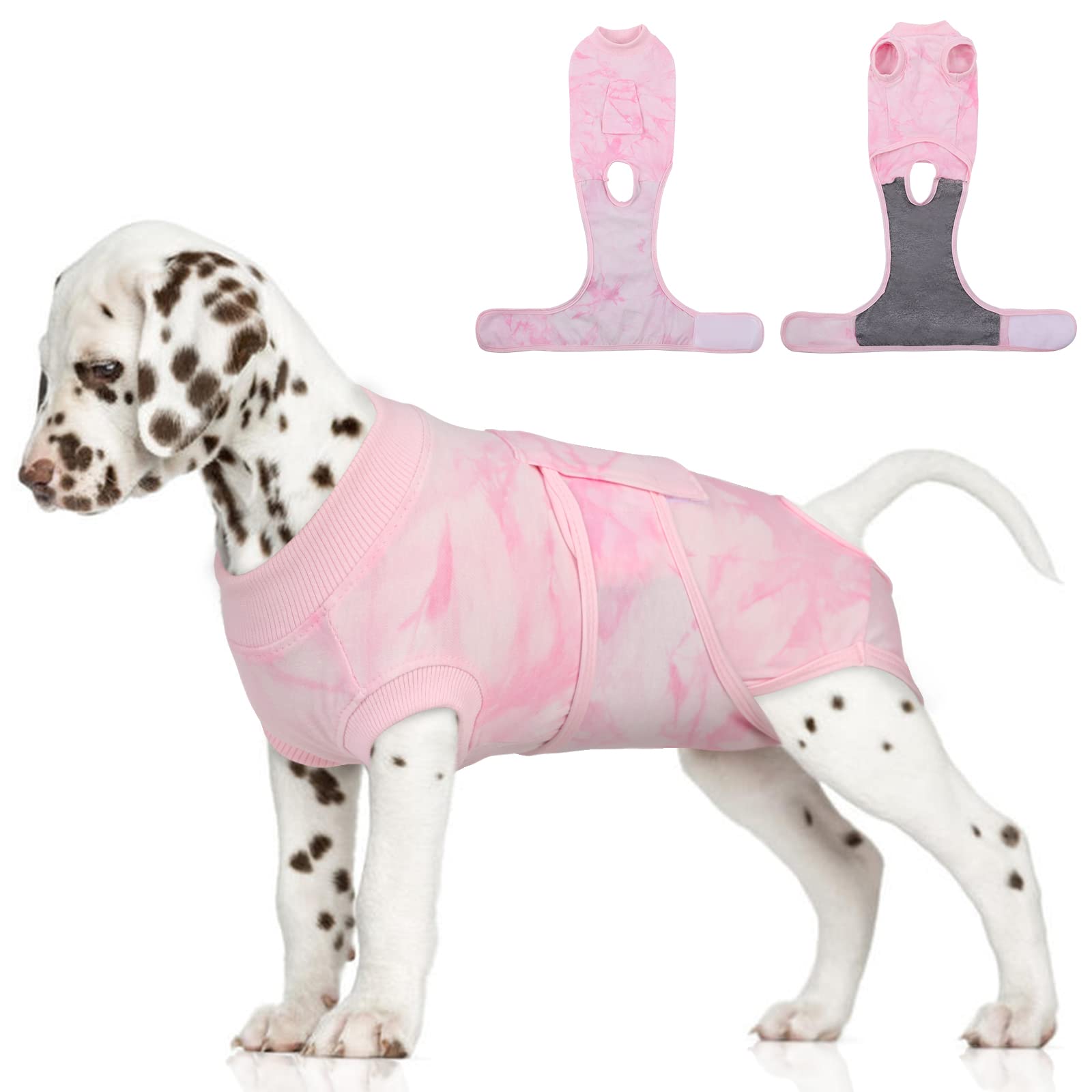 FUAMEY Post-Surgery Recovery Suit for Dogs - Soft, Breathable Dog Bodysuit Alternative to E-Collar & Cone - Male & Female Dog Neuter/Spay Suits - Anti-Licking Wound Protection Onesie - Pink Tie Dye Design - Perfect for Post-Op Care, Wound Healing & Comfort After Vet Procedures