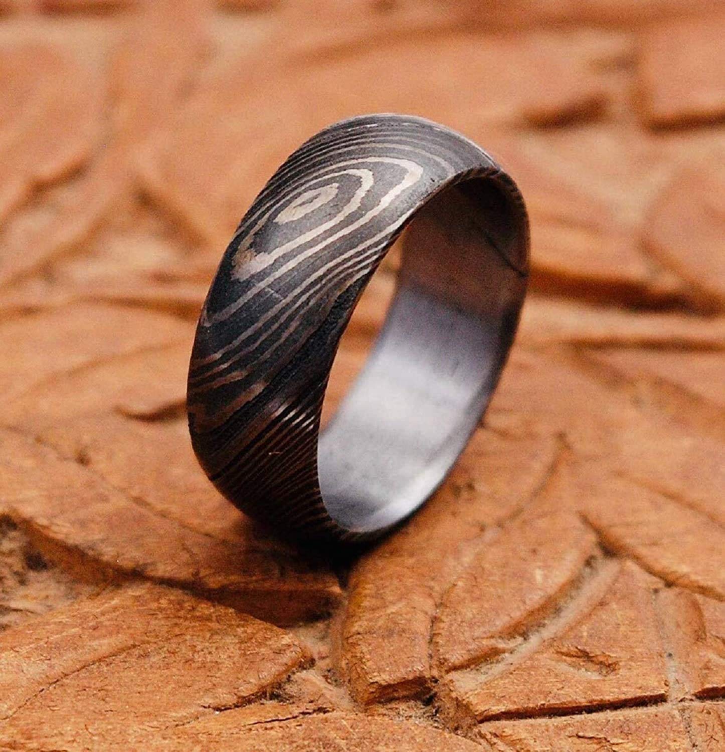 Handmade Damascus Steel Ring - Custom Engraved Wedding Band for Men, Anniversary & Father's Day Gift - Unique Forged Steel Engagement Ring (Color Variations Possible) - Perfect for Proposals, Weddings & Special Occasions