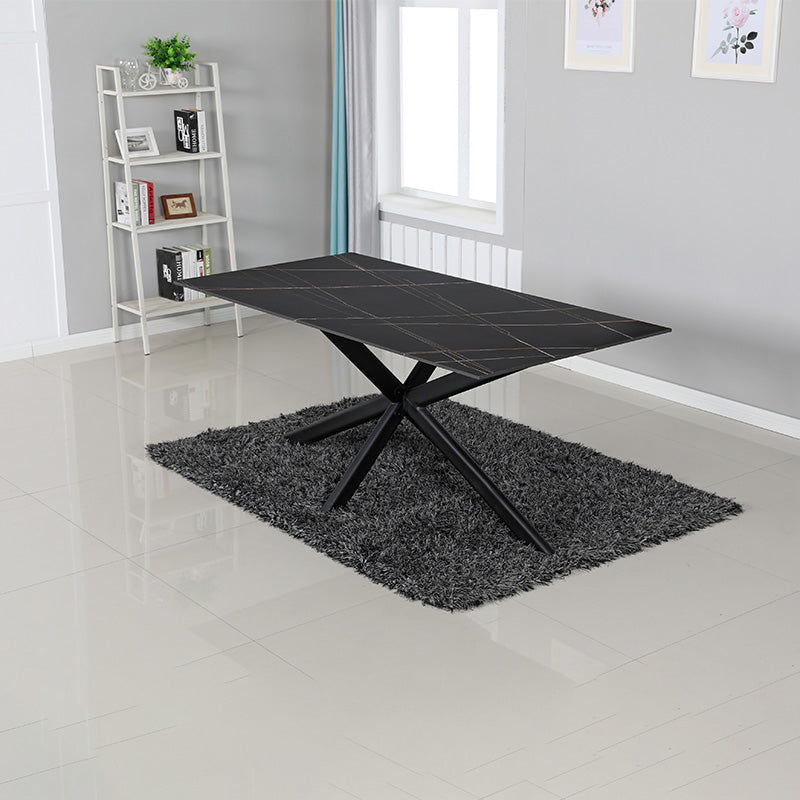 Premium Sintered Stone Dining Table 180cm - Modern Black Rectangular Kitchen Table for Dining Room, Restaurant & Outdoor Patio
