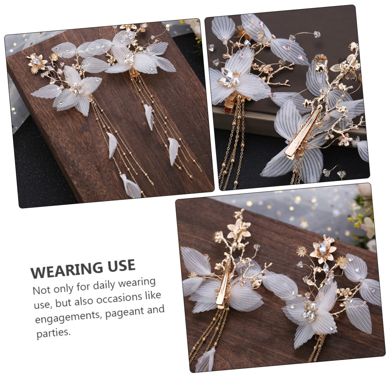 2Pcs Elegant Rhinestone Flower Hair Clips with Tassel - Chinese Style Fairy Headwear for Women & Girls - Bridal Hair Accessories (White) | Perfect for Weddings, Parties & Special Occasions