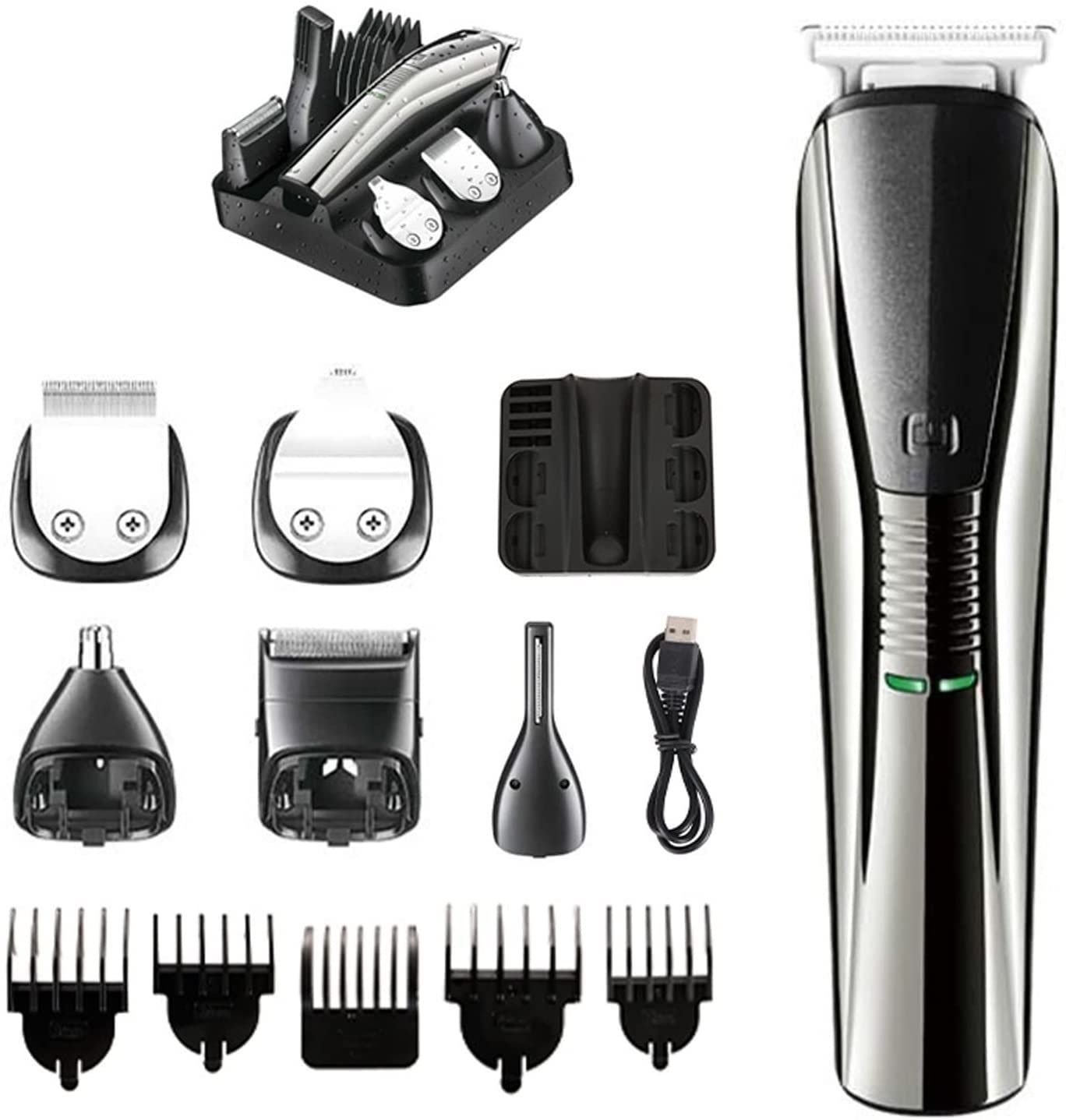 Professional Cordless Hair Clippers for Men - 6-in-1 USB Rechargeable Hair Trimmer Kit with Body Groomer, Nose & Ear Trimmer, Beard Trimmer (Black) - Perfect for Home Haircuts, Beard Grooming & Personal Care