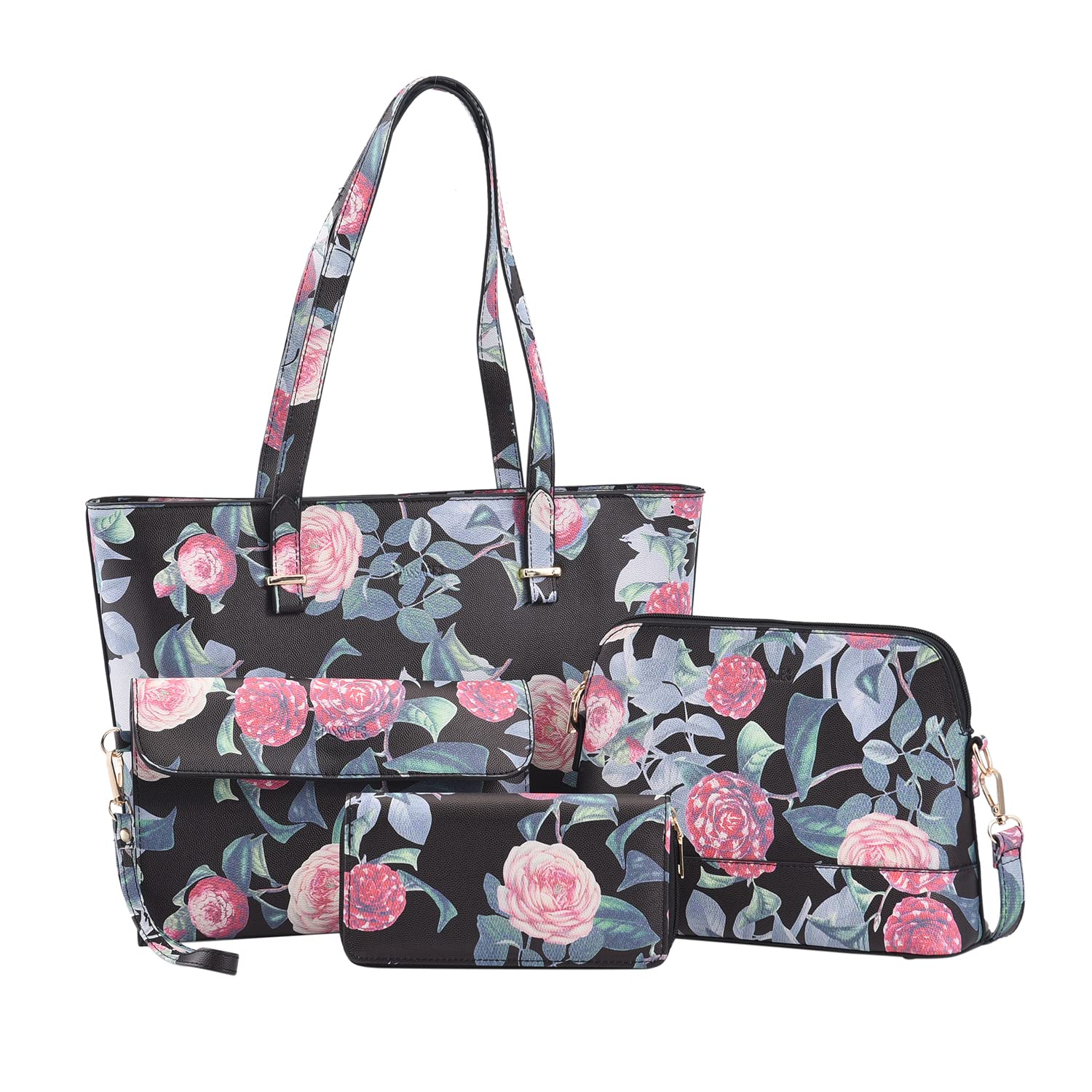 Shop LC PASSAGE Flower Pattern Faux Leather Tote Bag & Crossbody Purse for Women - Stylish Clutch and Wallet Set for Work, Travel & Everyday Use