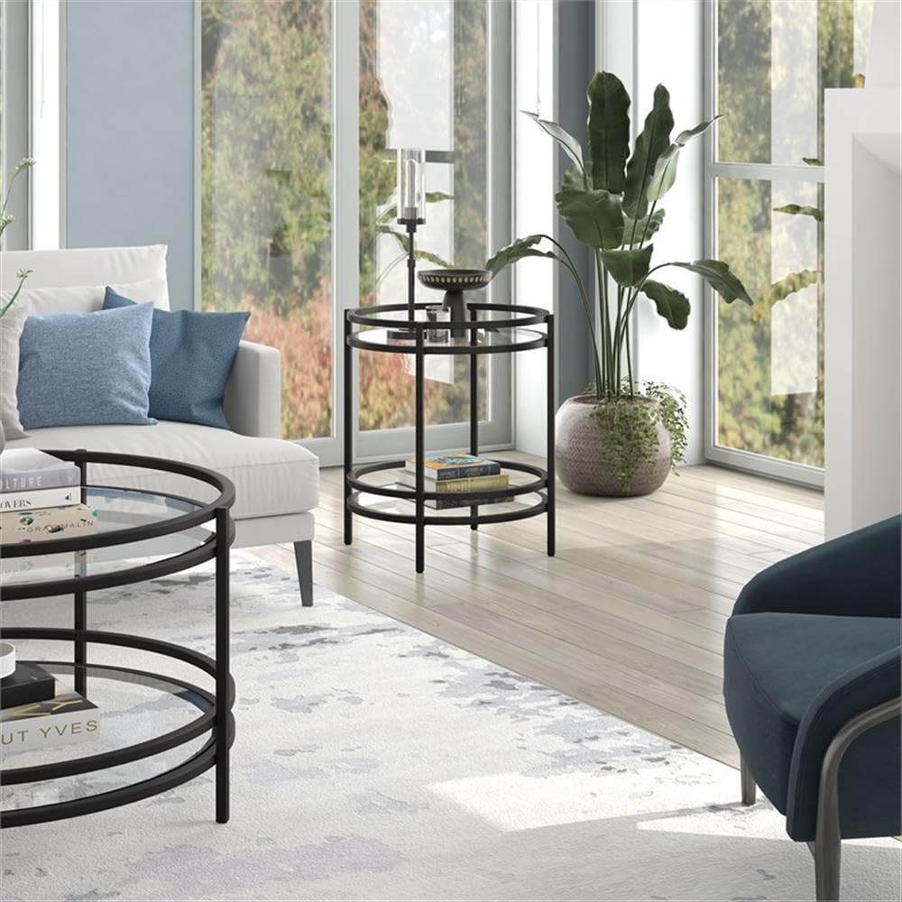 Robillard 20'' Wide Round Side Table in Blackened Bronze - Modern End Table for Living Room, Bedroom & Patio Decor