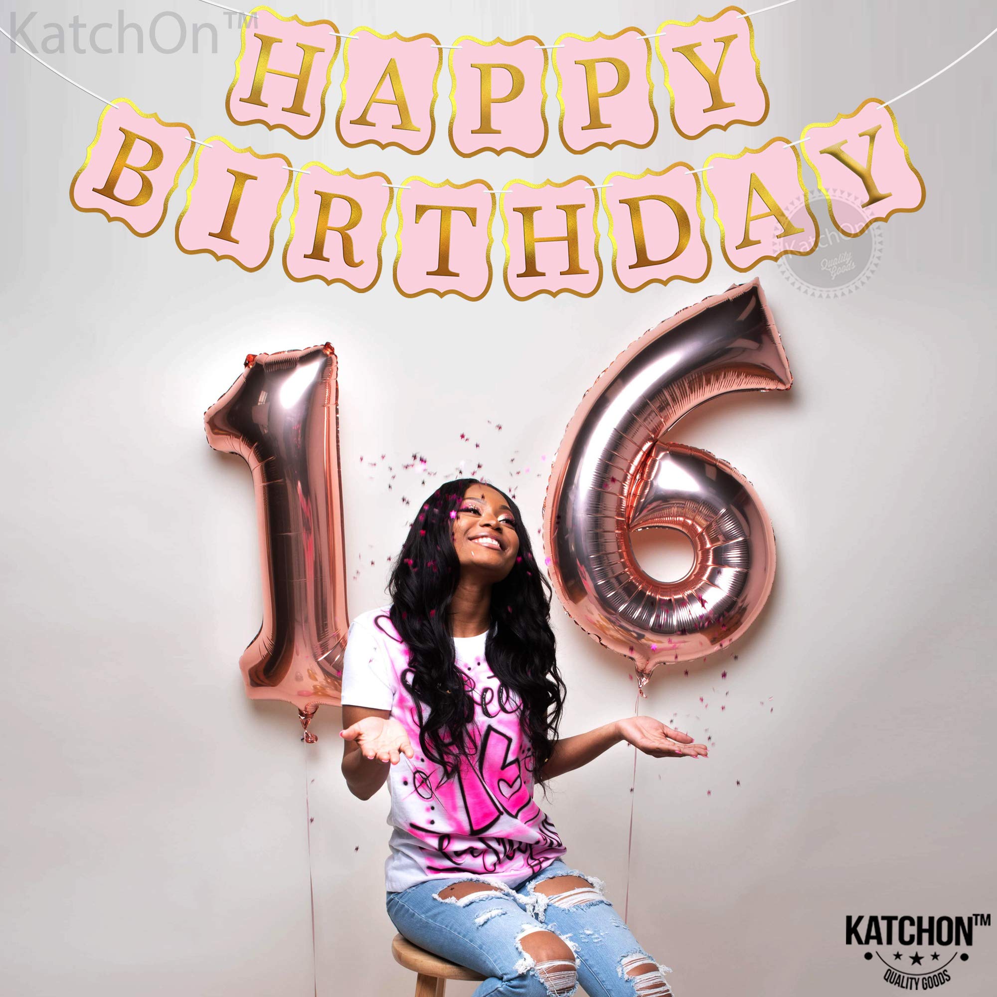 KatchOn Pink Happy Birthday Banner - 10ft Premium Party Backdrop Sign, No DIY Required | Complete Birthday Party Decorations Kit | Perfect for Indoor/Outdoor Celebrations, Baby Showers & Anniversary Parties