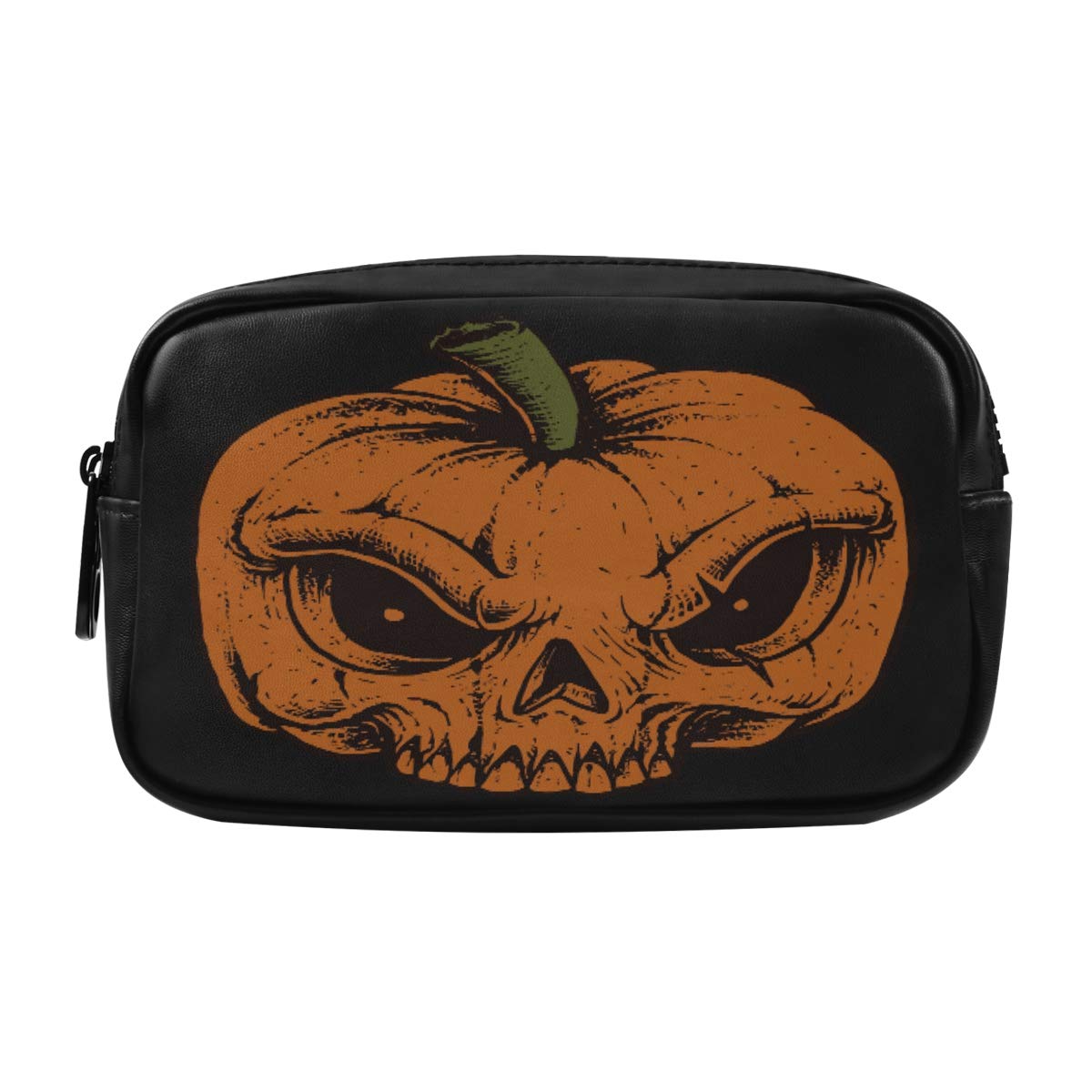 ALAZA Halloween Skull Pumpkin Cosmetic Bag - Leather Pencil Case, Waterproof Makeup Pouch with Zipper for Women | Travel Organizer, School Supplies & Party Accessories