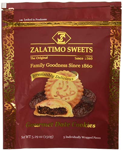 Zalatimo Slightly Sweet Date Cookies - 5.3oz Pouch | Premium Middle Eastern Snacks for Tea Time, Gifts & Healthy Desserts
