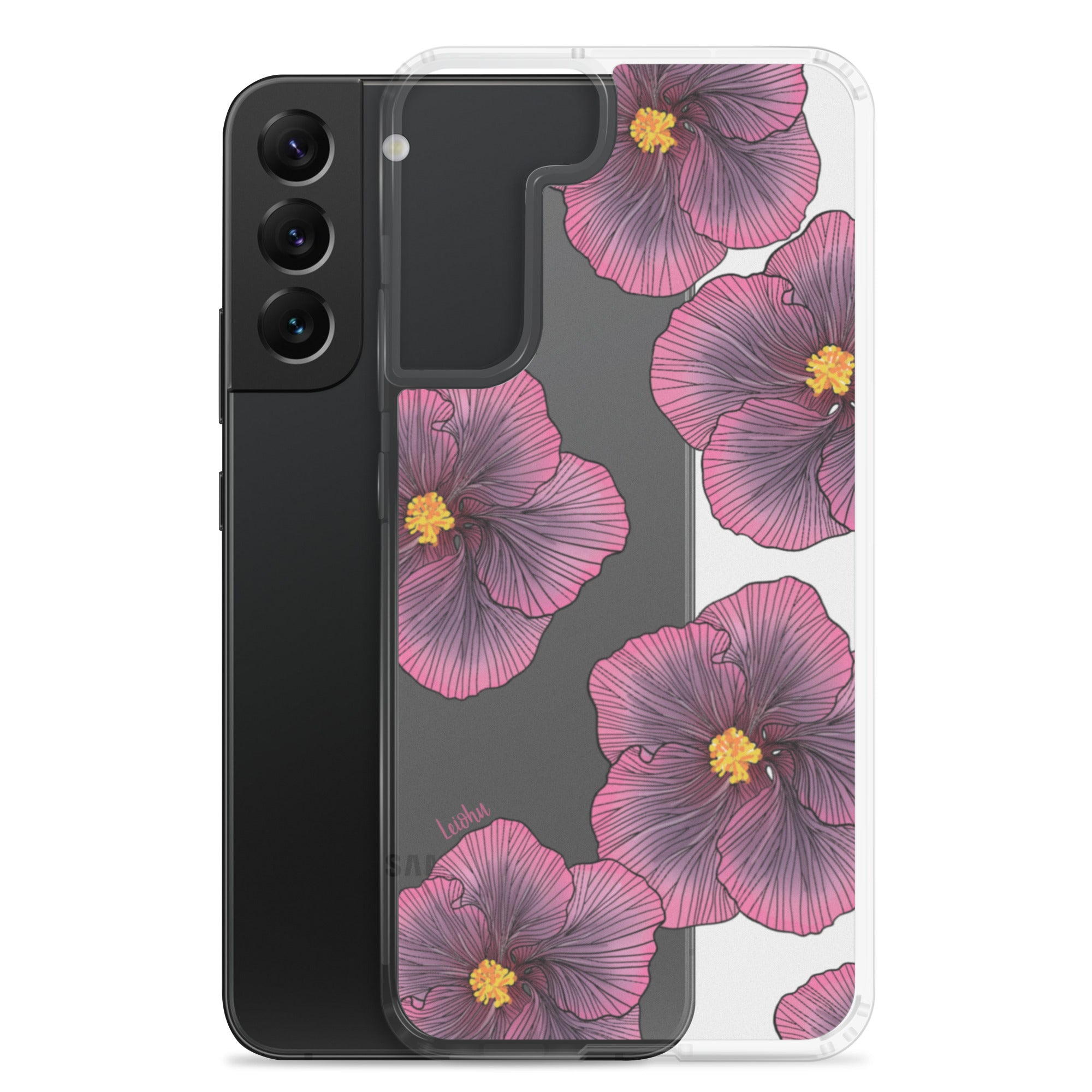 Sunset Hibiscus Clear Phone Case for Samsung Galaxy - Slim Protective Cover with Floral Design for Everyday Use, Work, and Travel
