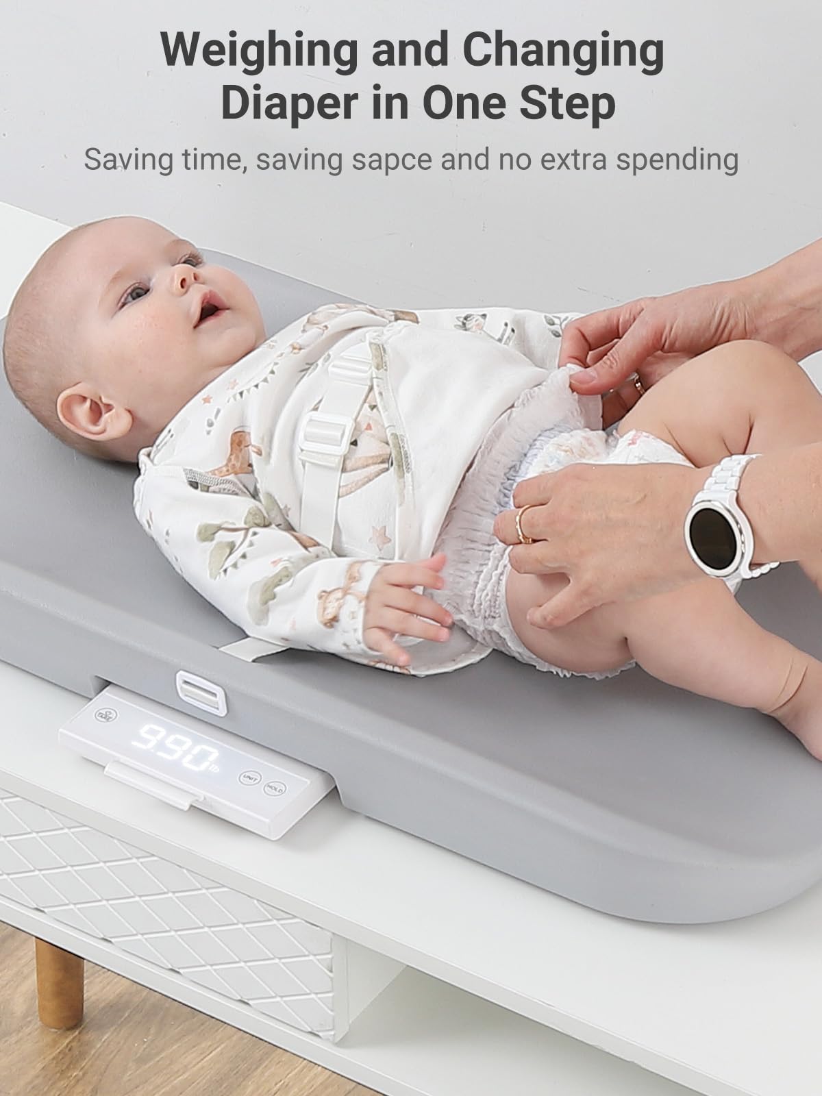 GROWNSY Digital Baby Scale with Removable Safety Strap - Accurate Infant Weight Scale, Ergonomic Non-Slip Design for Newborns & Toddlers (White) - Perfect for Home Use, Pediatric Checkups & Growth Tracking