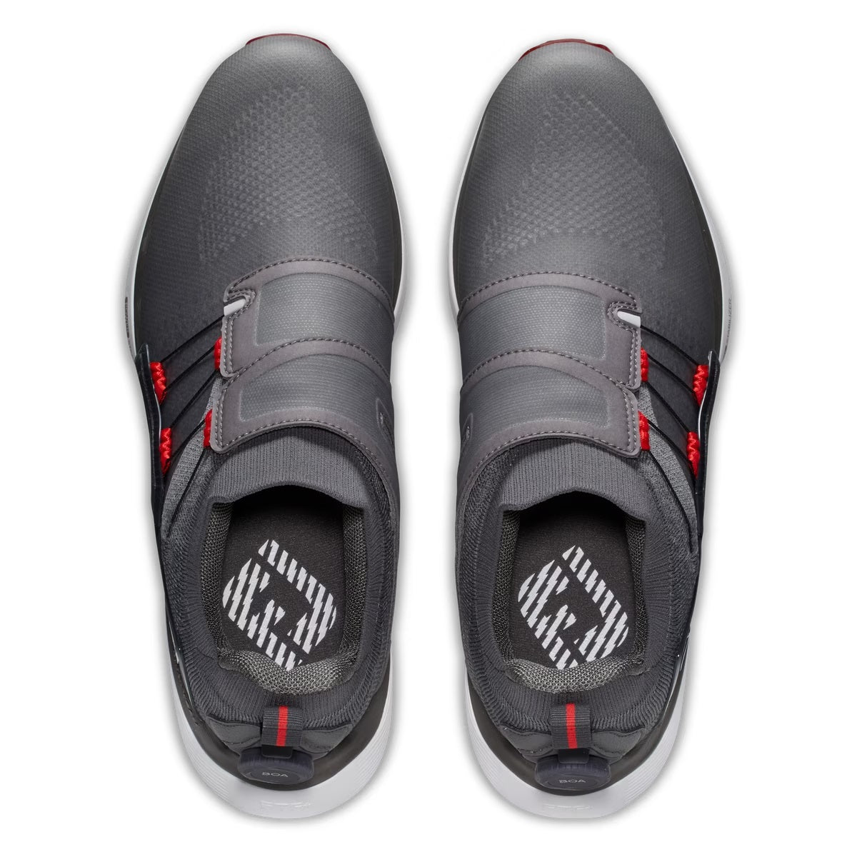 FootJoy HyperFlex Boa Golf Shoes for Men - Waterproof Spiked Comfort Walking Shoes (Charcoal/Grey/Red) | Previous Season Style | Perfect for Golf Course & Outdoor Sports