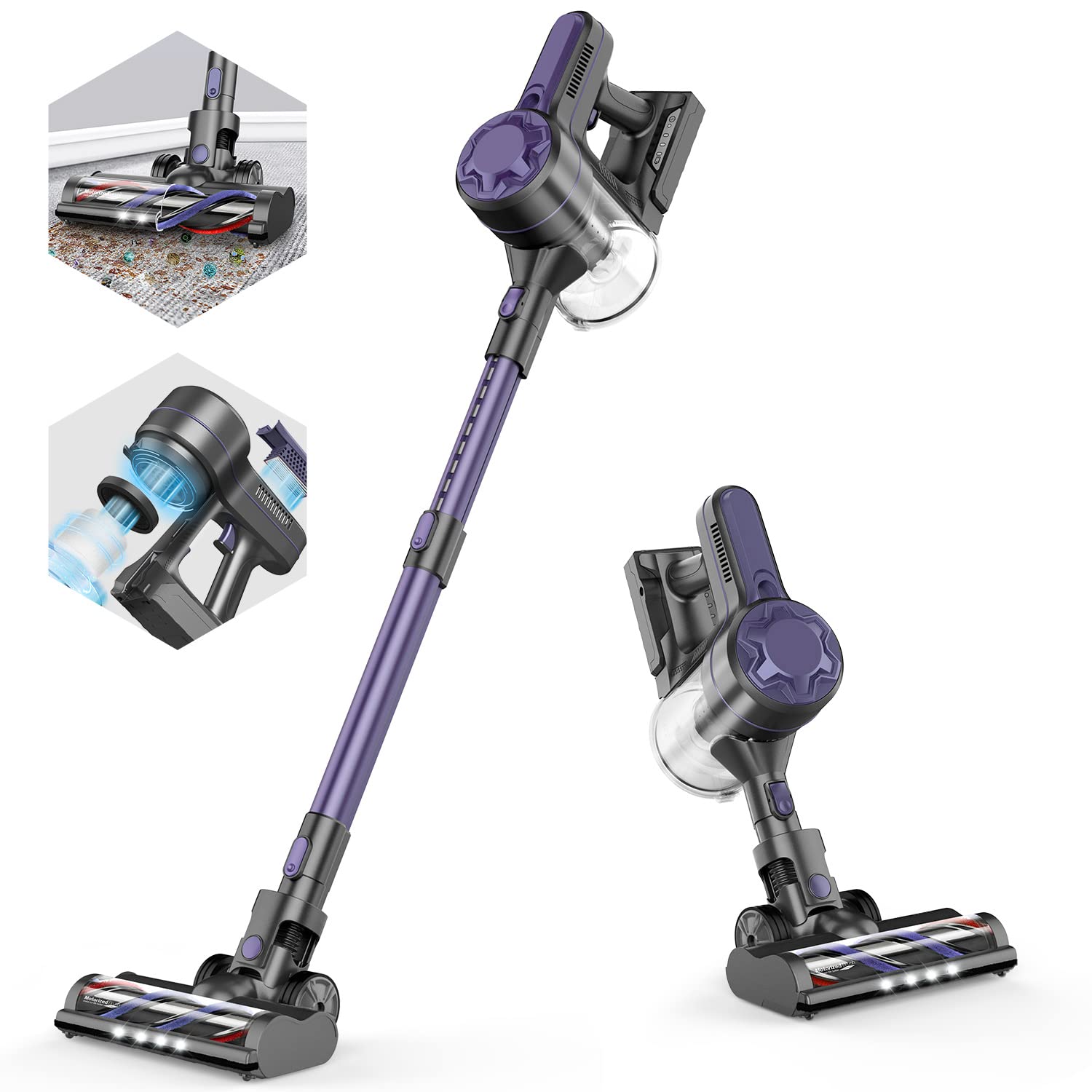Powerful Cordless Stick Vacuum Cleaner with 5-Stage HEPA Filtration - 80,000 RPM Brushless Motor - 4-in-1 Lightweight Handheld for Hardwood Floors & Pet Hair - Deep Purple - Perfect for Quick Cleanups & Pet Owners