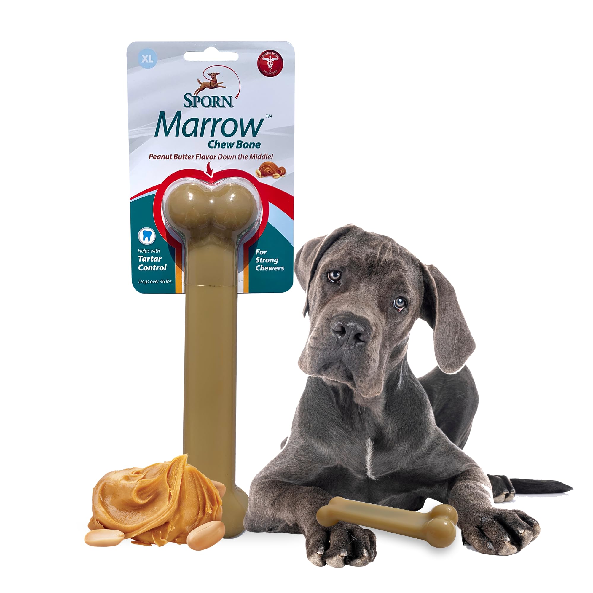 Sporn Marrow Dog Chew Bones for Aggressive Chewers - Peanut Butter Flavor, Gluten-Free & Non-Toxic Extra Large Dog Chew Toys - Perfect for XL Dogs, Long-Lasting Dental Health & Stress Relief - Great for Crate Training, Teething Puppies & Boredom Busters