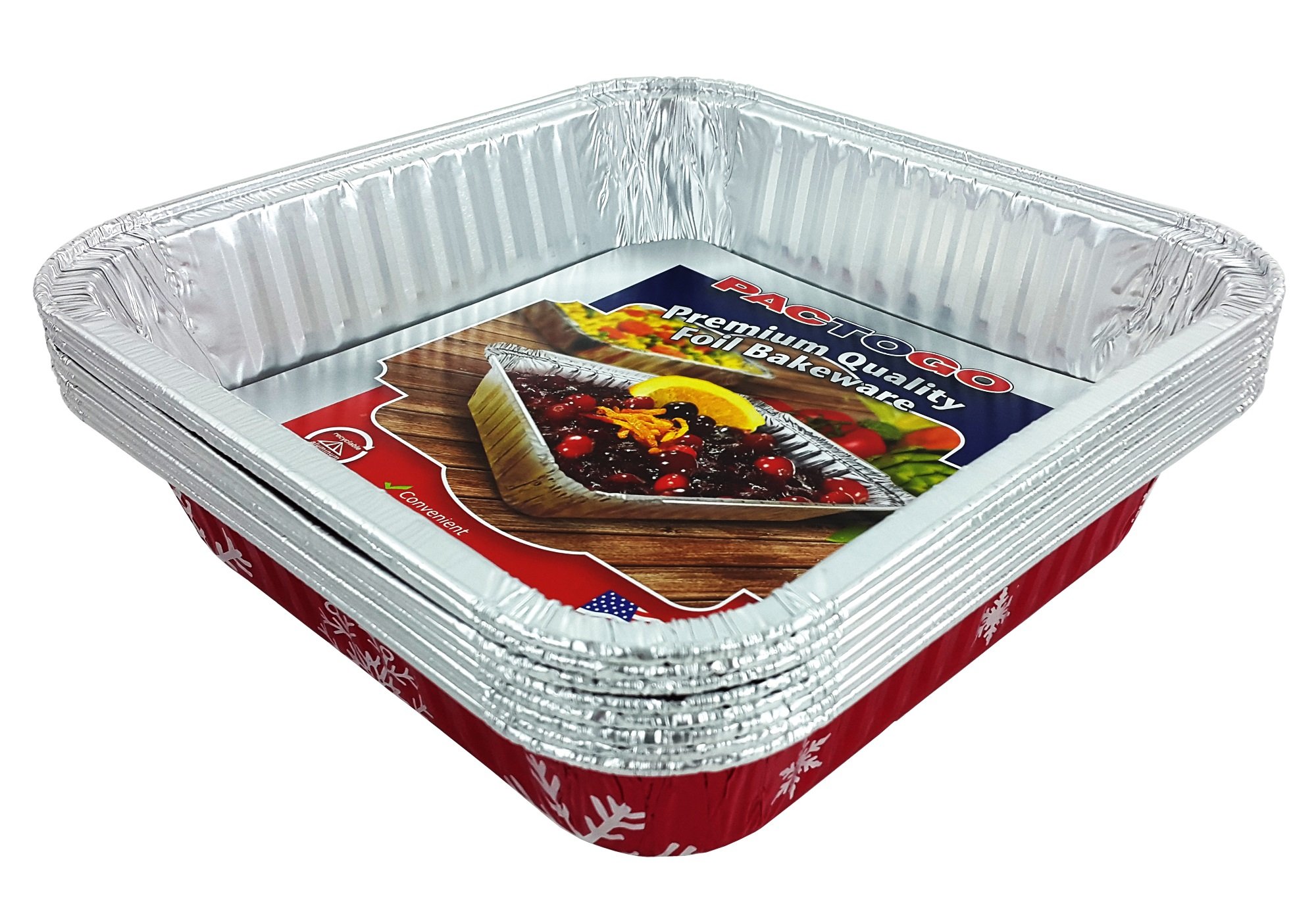 Premium Red Christmas Square Cake Pans with Clear Dome Lids - 100 Pack Disposable Aluminum Foil Baking Tins for Holiday Desserts, Party Catering & Home Baking