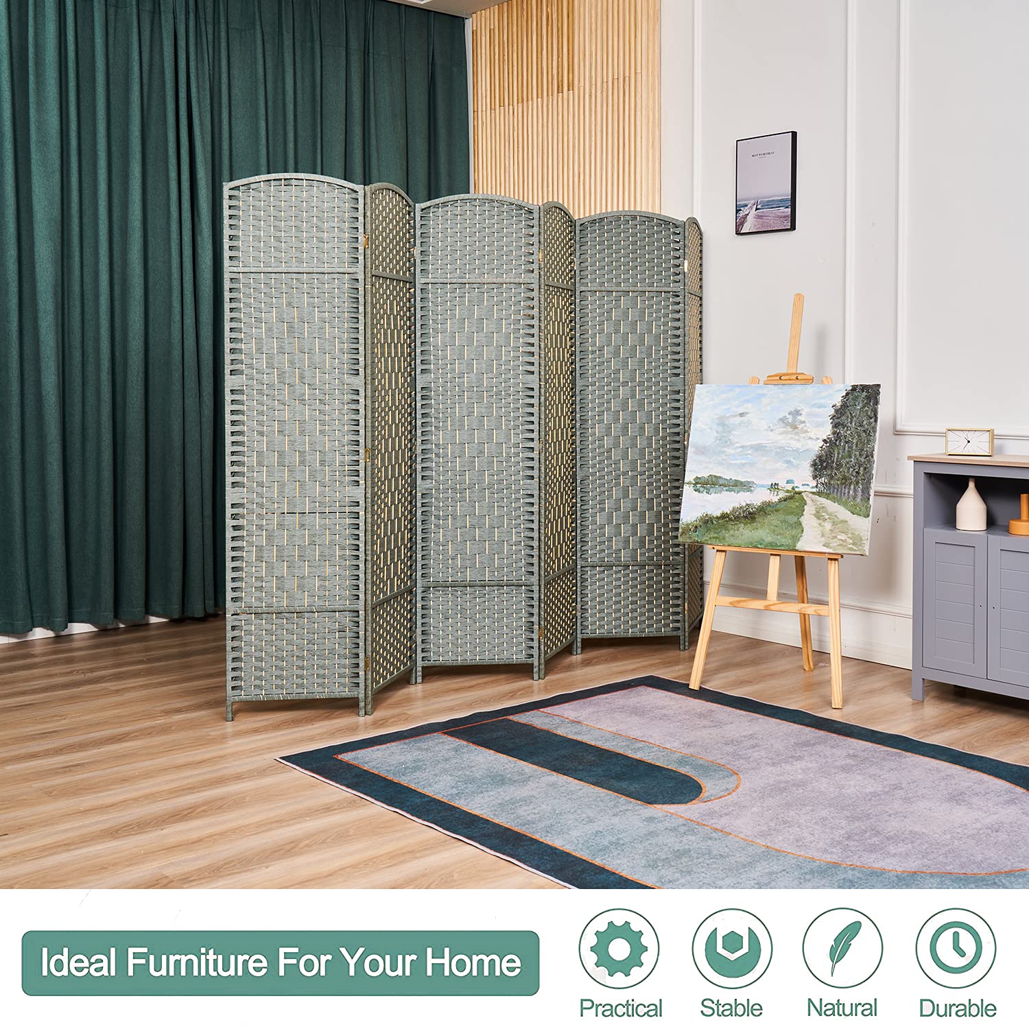 6-Panel Room Divider Screen - Decorative Privacy Partition for Home & Office - Indoor/Outdoor Folding Screen in Gray - Perfect for Creating Separate Spaces in Living Rooms, Bedrooms or Patios