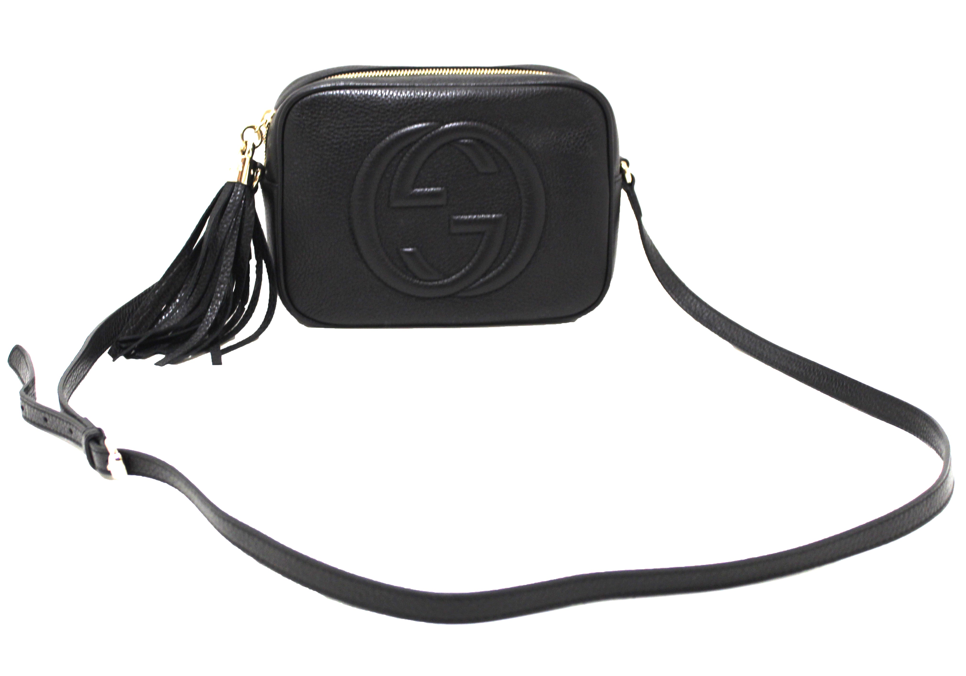 Authentic Gucci Black Soho Leather Small Disco Messenger Bag for Women - Luxury Crossbody Purse for Everyday Use, Travel & Night Out