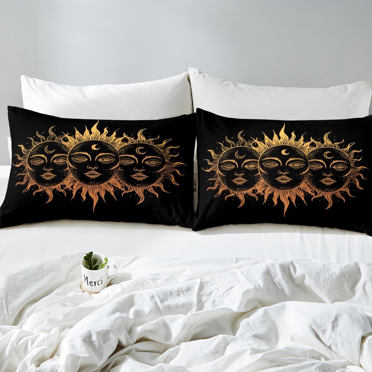 Bohemian Mandala Duvet Cover Set Twin Size - Golden Sun & Moon Design, 3-Piece Luxury Soft Bedding with Zipper Closure | Exotic Boho Theme for Adults, Women & Teens | Perfect for Bedroom Decor, Dorm Room, Guest Room & Boho Chic Home Styling