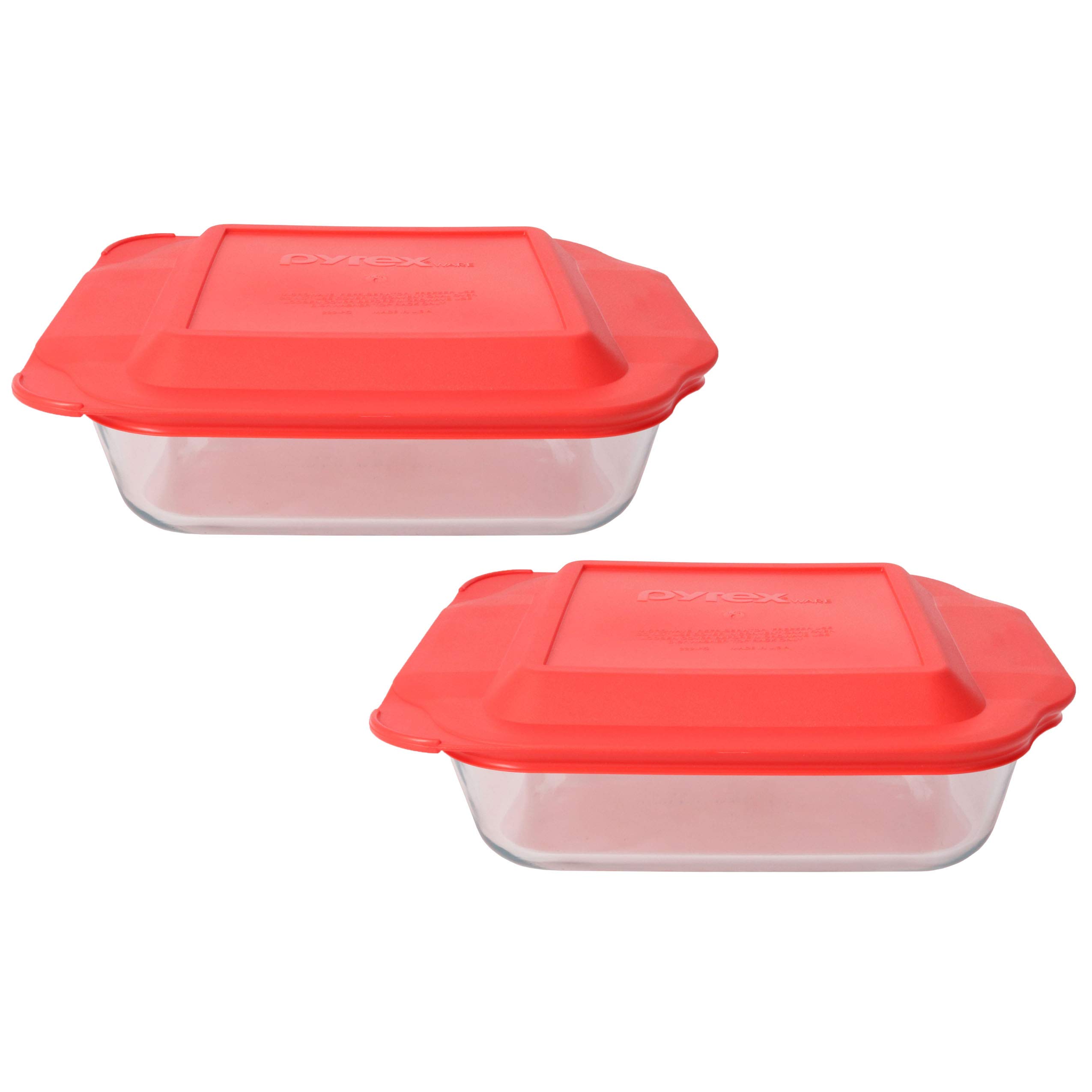 Pyrex 2-Pack 222 Square Glass Baking Dishes with 2 Red Lids - Oven Safe, Microwave Safe, Freezer Safe - Perfect for Casseroles, Brownies & Meal Prep - Made in USA