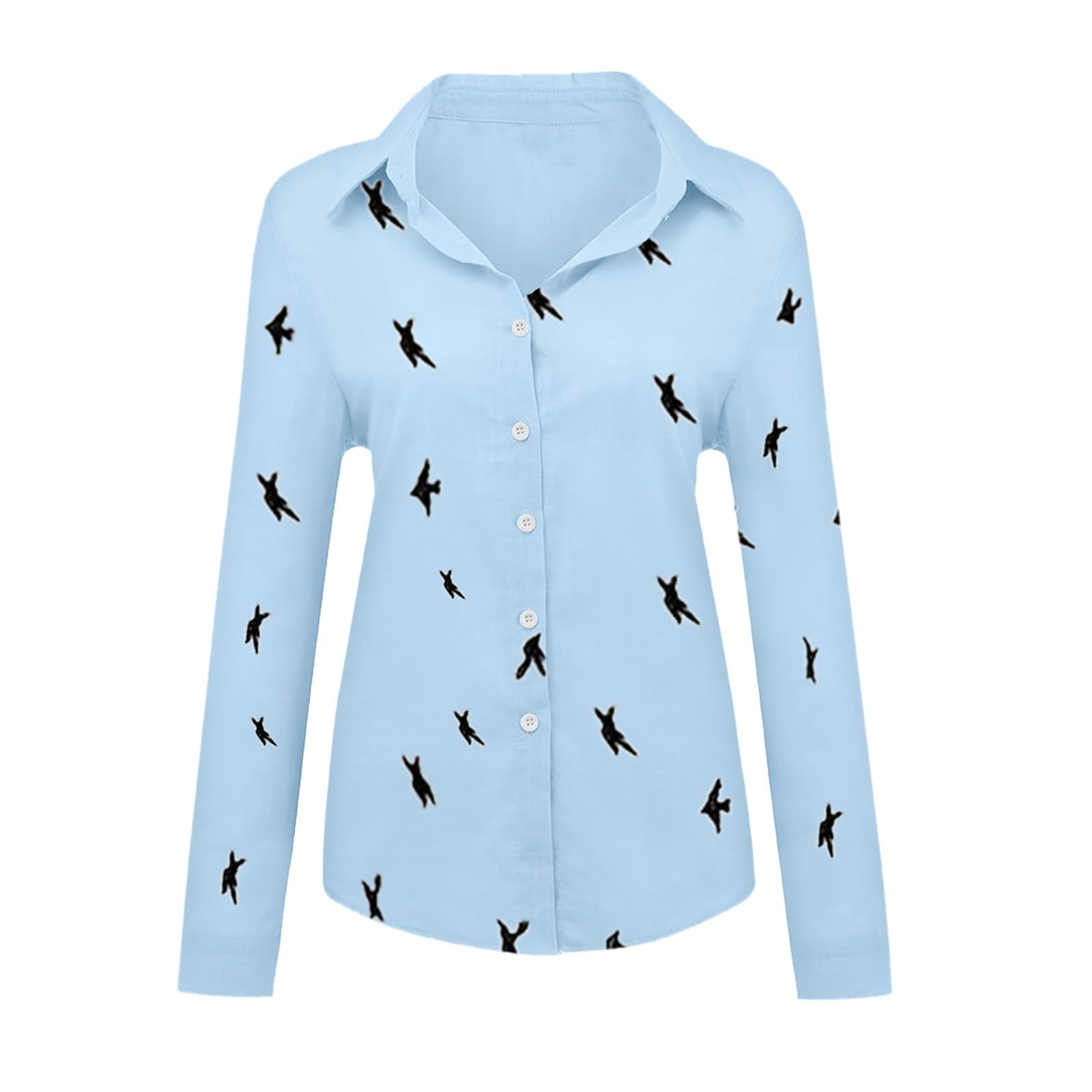 Women's Lapel V-Neck Mushroom Print Shirts - Summer Cotton Linen Long Sleeve Button Down Blouses for Casual Wear, Office & Outdoor Activities