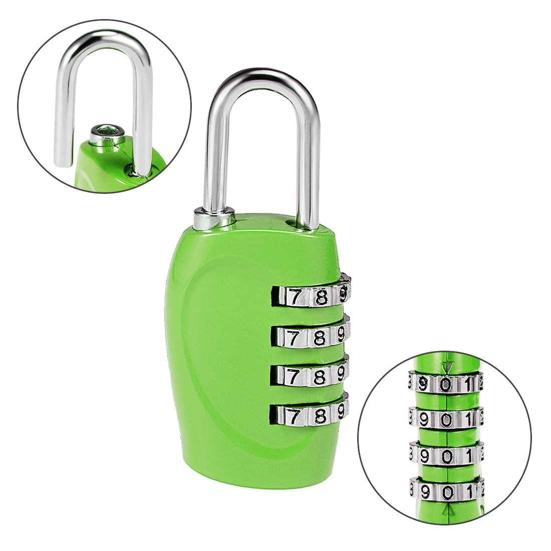 **uxcell 4 Digit Combination Padlock - 4mm Shackle, Zinc Alloy Waterproof Lock for Gym, Locker, Fence, Suitcase & Travel - Secure Outdoor Use (Green)**    *(Optimized for Google SEO, includes usage scenarios: gym, locker, fence, suitcase, travel, outdoor.)*