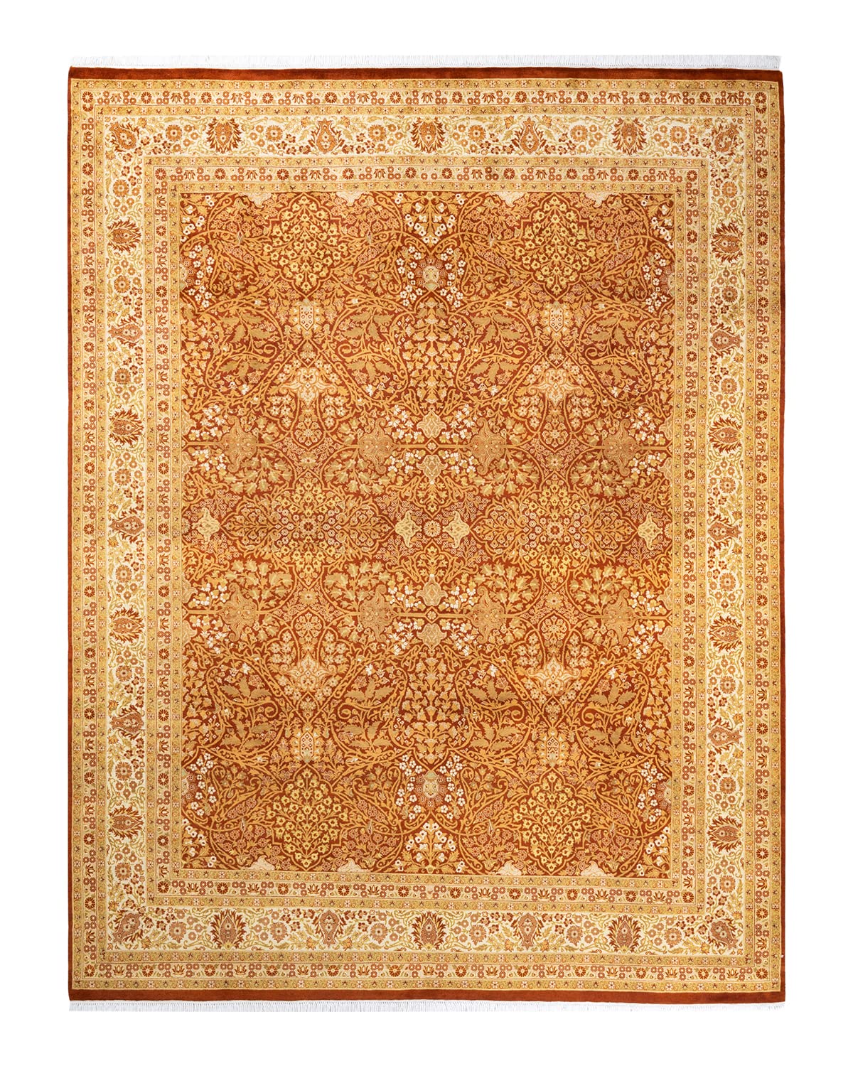 Handmade Hand-Knotted Wool Oriental Mogul Orange 8x10 Area Rug - Unique Traditional Design for Living Room, Bedroom & Dining Room Decor