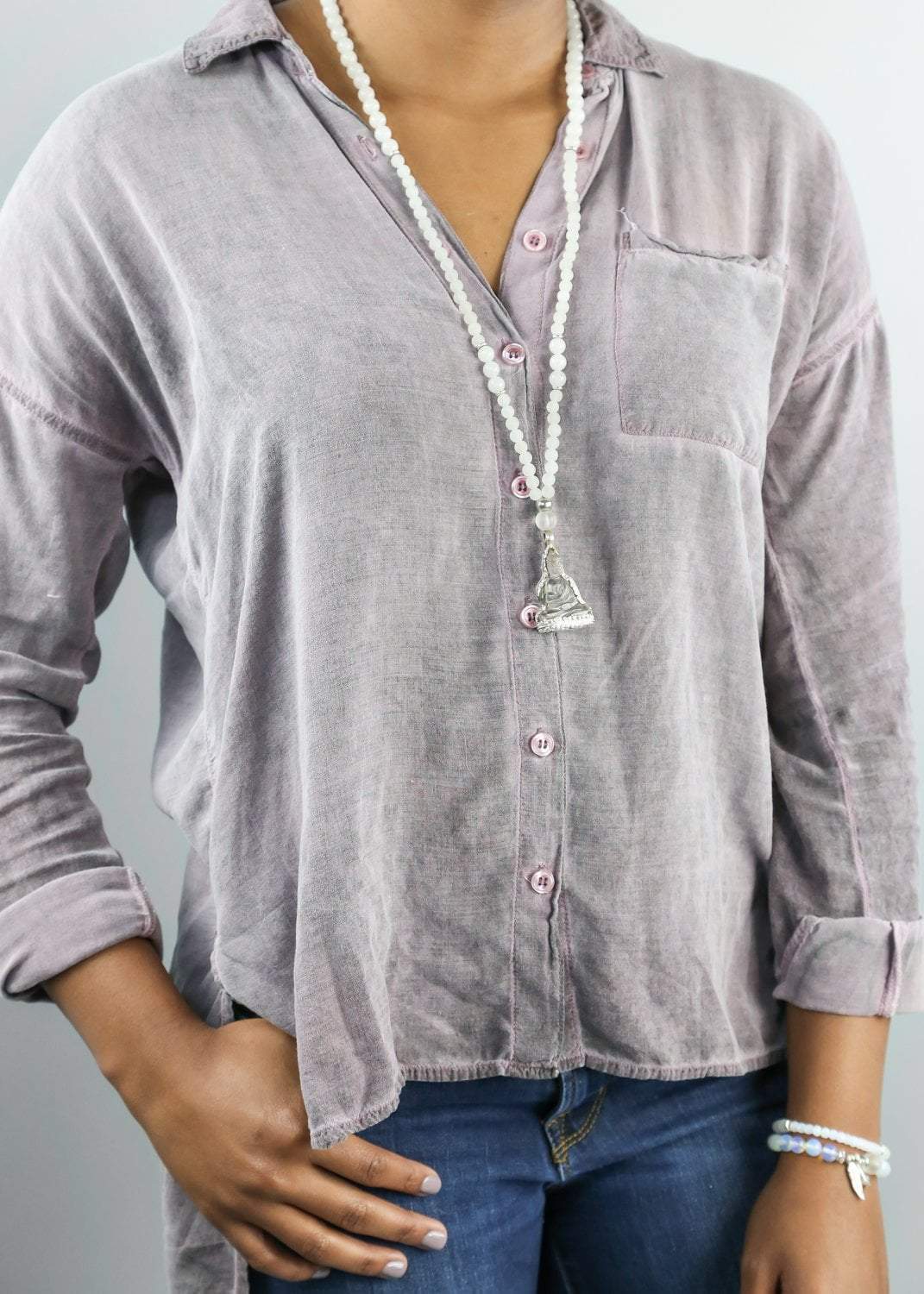 Calming Quartz Crystal Mala Beads - Natural Healing Meditation Necklace for Stress Relief & Spiritual Balance | Perfect for Yoga, Mindfulness & Daily Wear