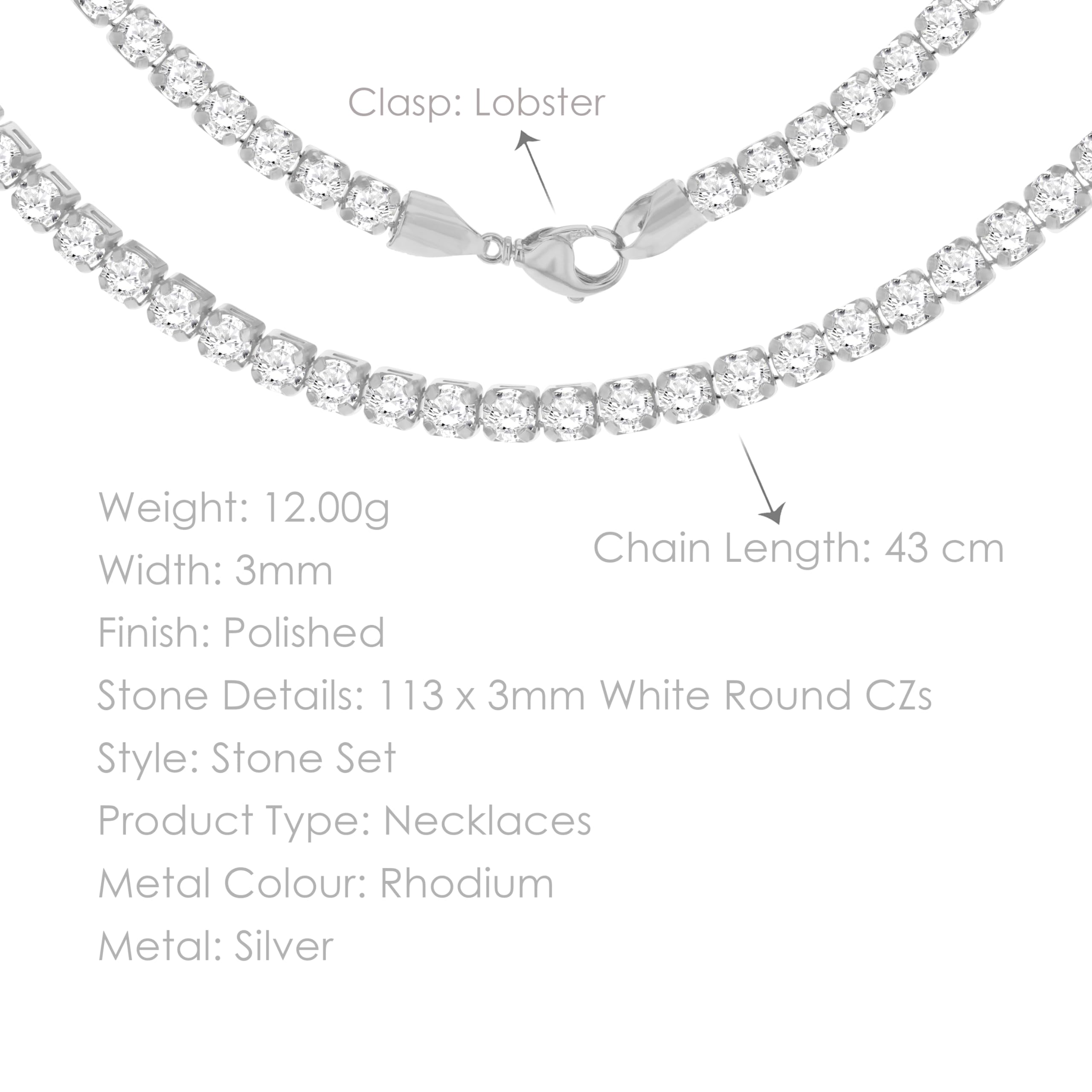 Tuscany Silver Women's Sterling Silver 3mm CZ Tennis Bracelet & Necklace Set - Elegant Jewelry for Everyday Wear, Parties & Special Occasions