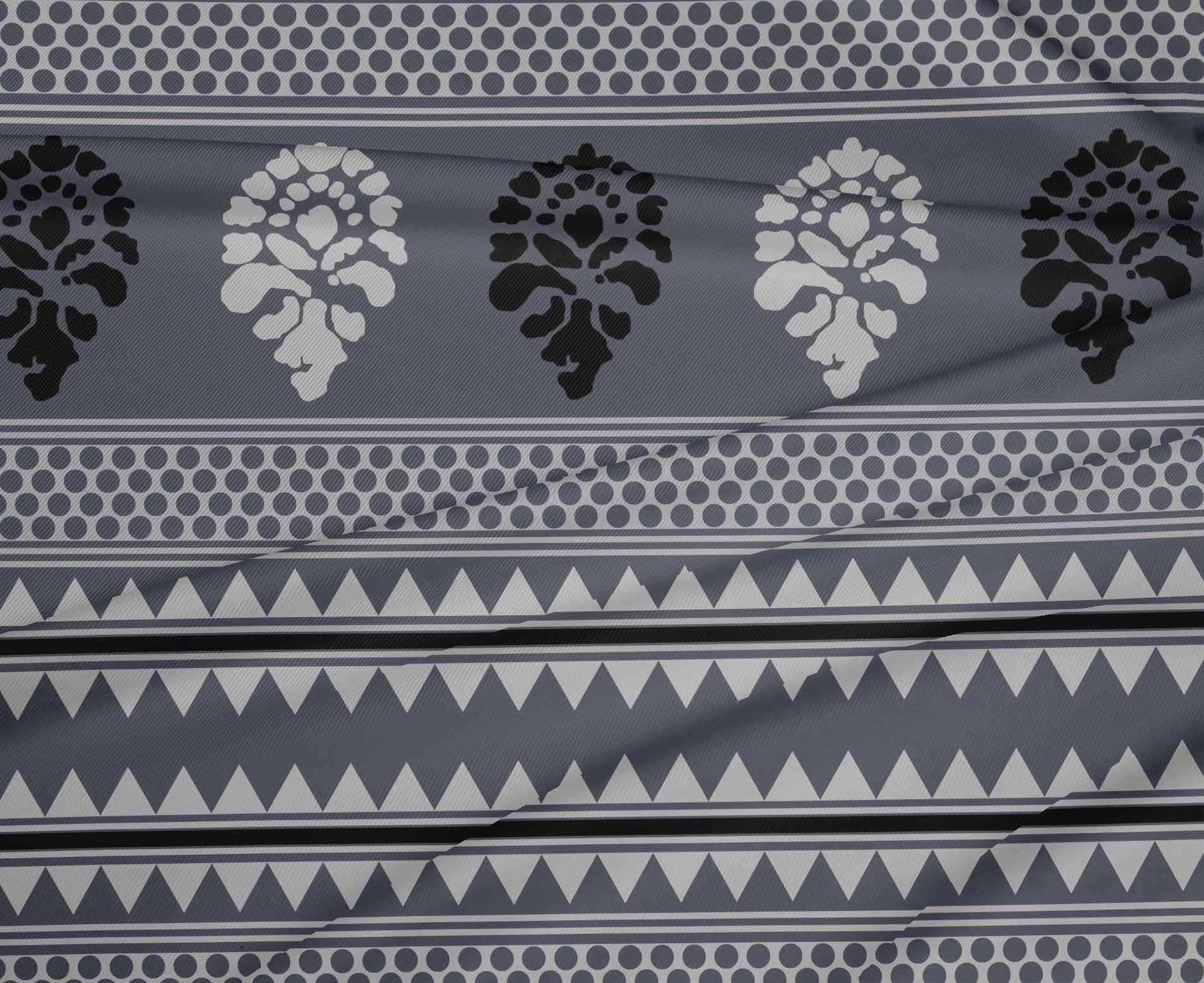 oneOone Polyester Spandex Light Gray Ethnic Block Print Fabric - 56 Inch Wide Dress Material by The Yard | Perfect for DIY Dresses, Skirts, and Cultural Costume Making