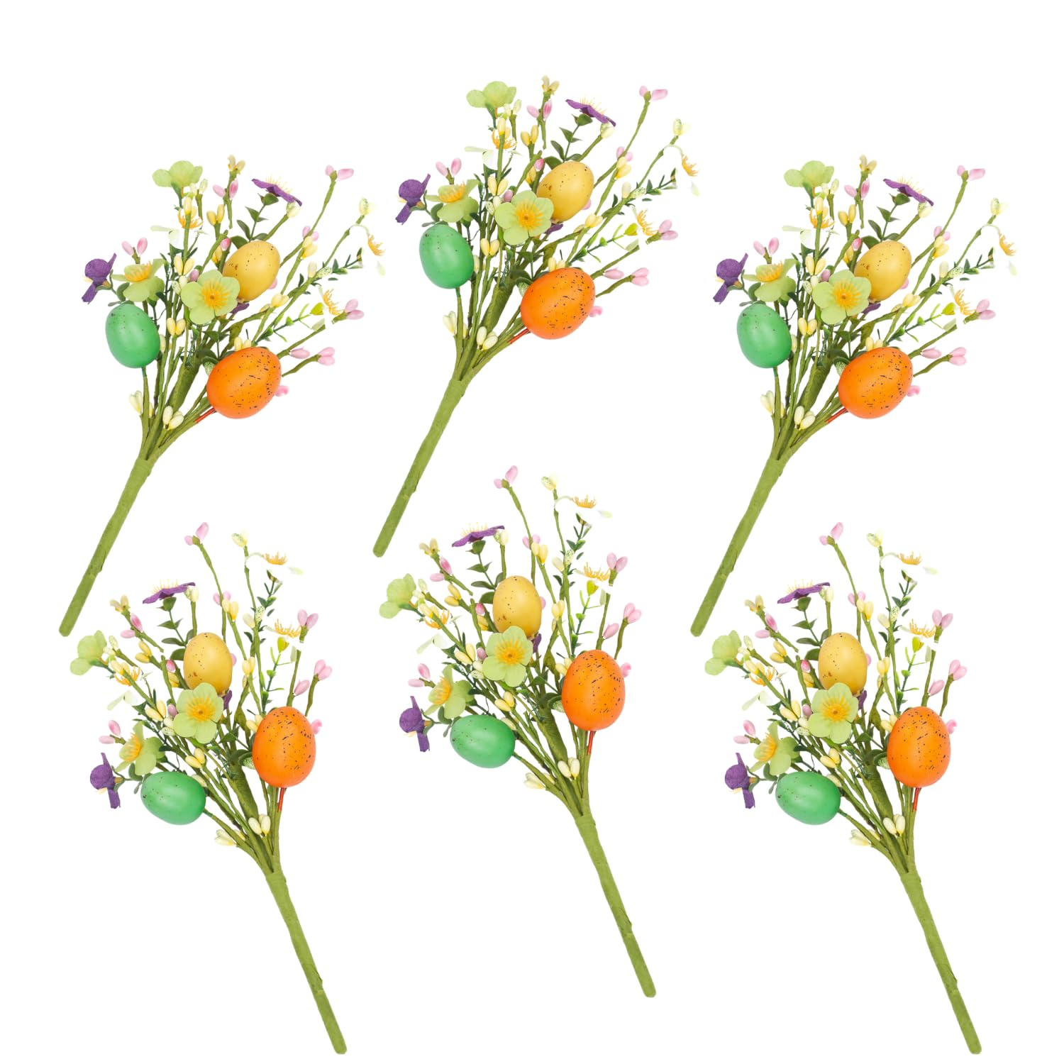 6 Pack Artificial Easter Egg Floral Picks with Pip Berries - 12 Inch Spring Decor for Easter, Holiday Flower Arrangements & DIY Home Centerpieces