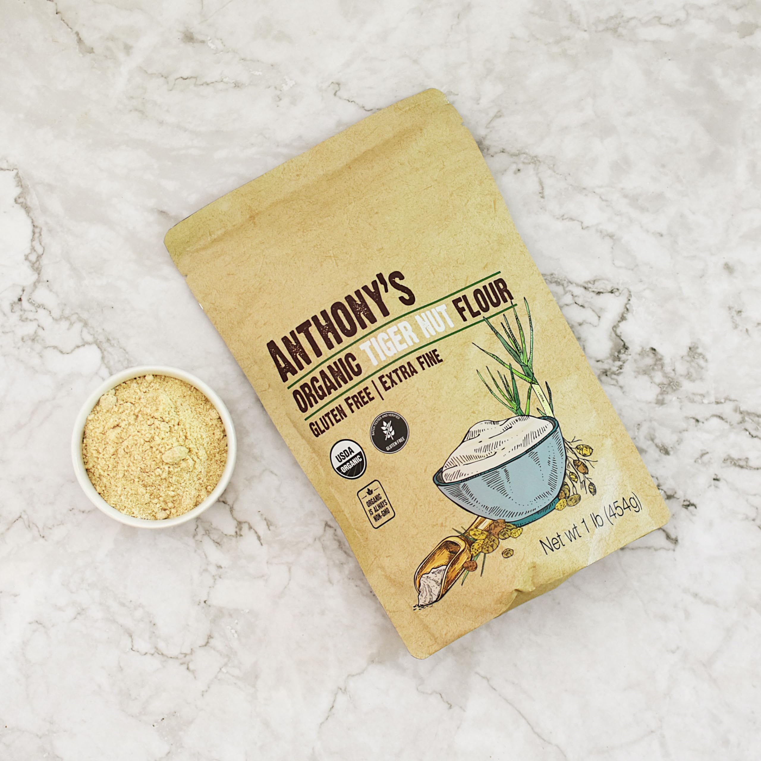 Anthony's Organic Tiger Nut Flour, 1 lb - Gluten Free, Non-GMO, Paleo Friendly, Keto & Vegan - Perfect for Baking, Smoothies & Healthy Recipes