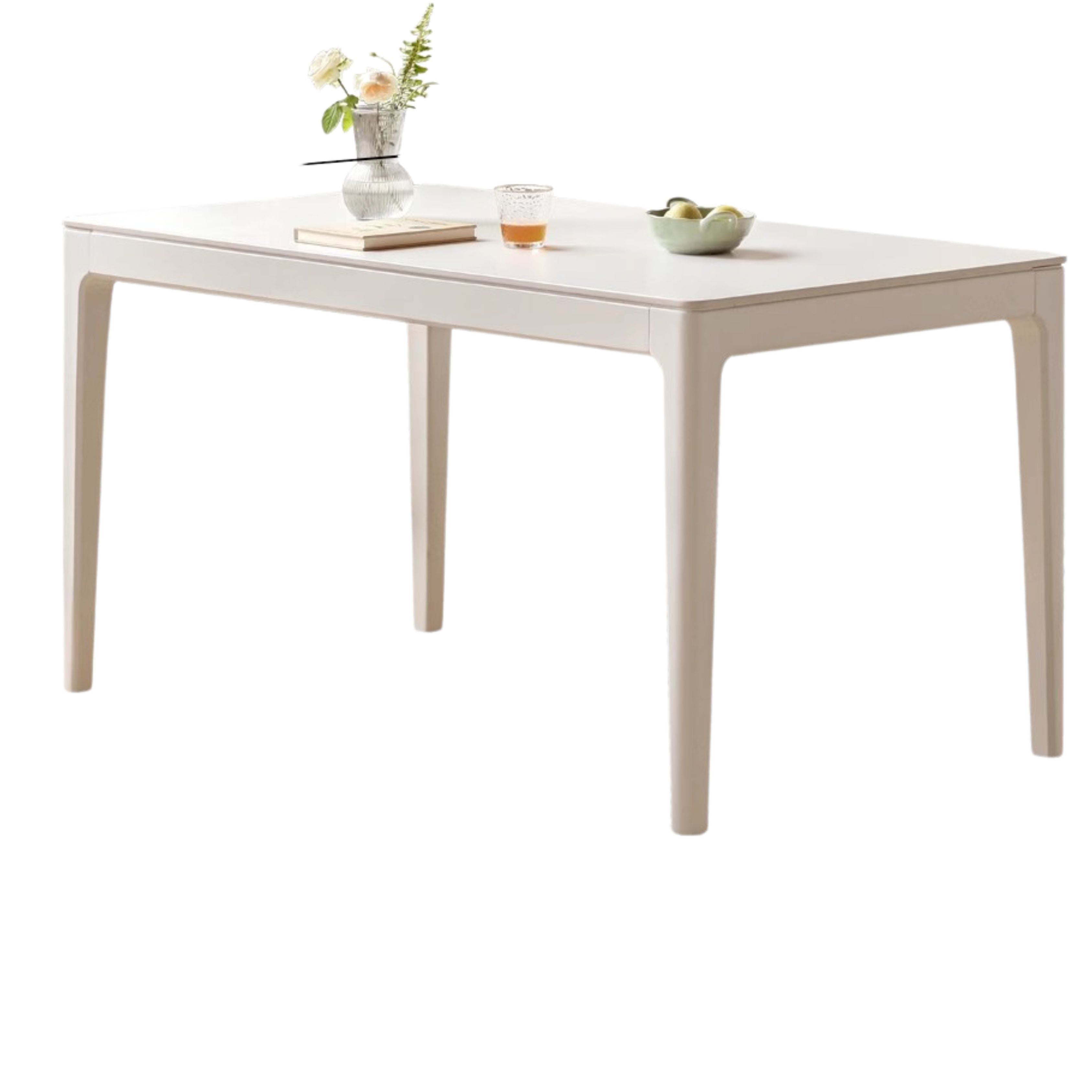 Birch Solid Wood Dining Table - White Cream Rock Plate Design for Modern Farmhouse & Rustic Kitchen Decor | Perfect for Family Gatherings & Dinner Parties