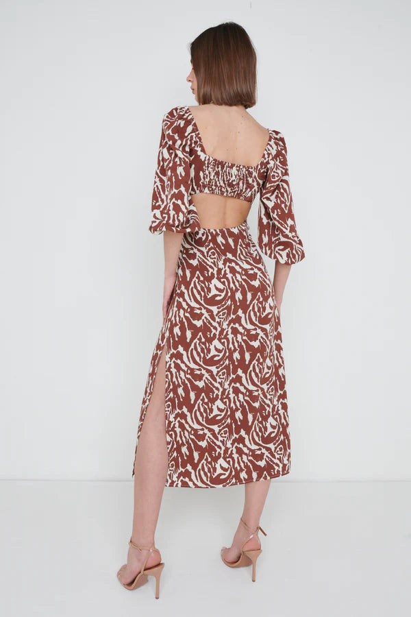 FION Women's Cut Out Midi Dress - Zebra Abstract Print, Elegant Bodycon Style for Party, Date Night & Special Occasions