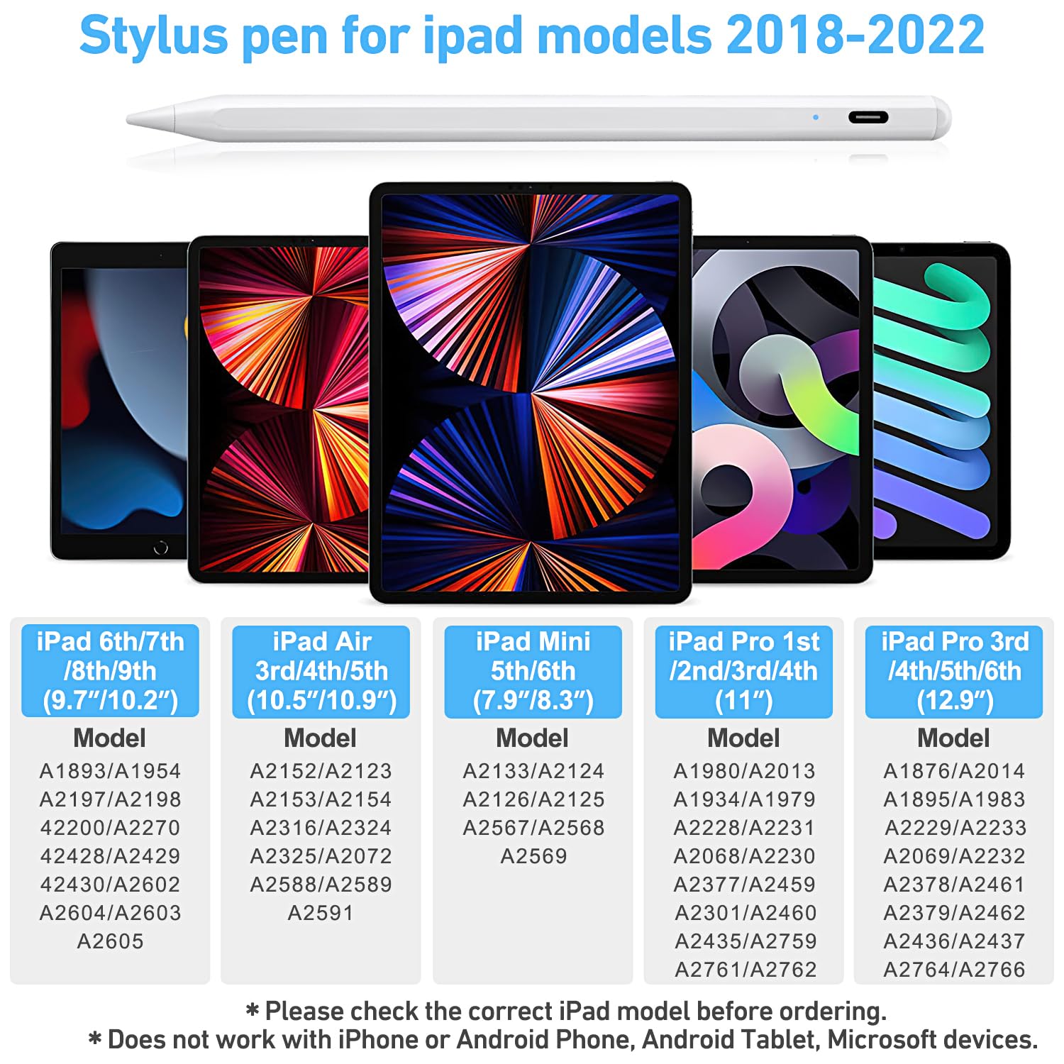 **Apple Pencil Alternative - Stylus Pen for iPad Pro/Air/Mini (2018-2022) with Fast Charging, Palm Rejection & Tilt Sensor | Magnetic Design for Drawing, Note-Taking & Digital Art**    *(Note: This optimized title includes SEO-friendly keywords, translates any Chinese terms to English, and adds usage scenarios like drawing, note-taking, and digital art.)*