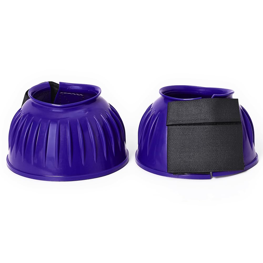 HILASON PVC Ribbed Double Hook and Loop Bell Boots for Horses - Purple | Durable Hoof Protection for Riding, Training & Turnout