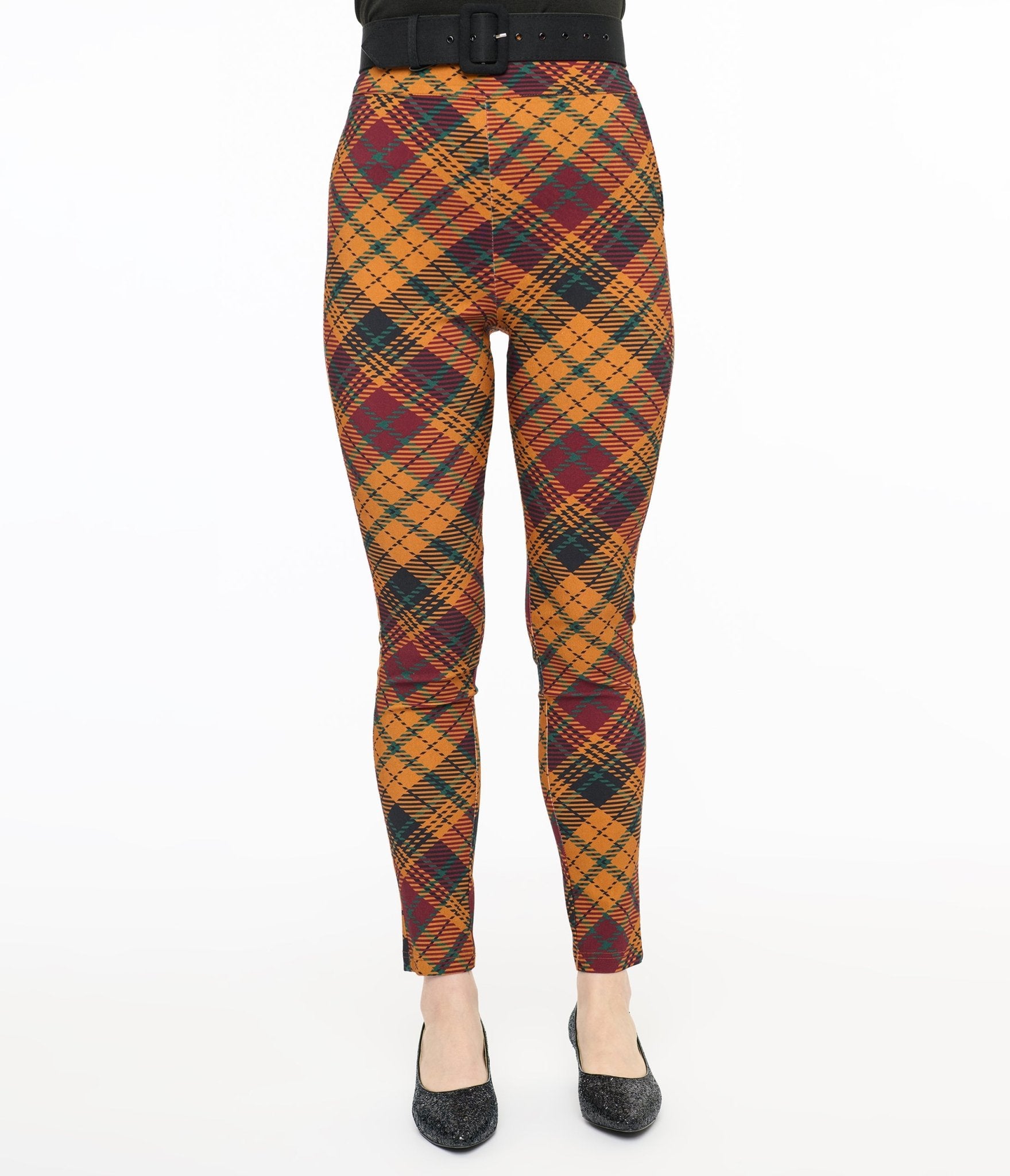 Vintage 1960s Mustard & Burgundy Plaid High Waist Cigarette Pants - Retro Women's Fashion for Office, Date Night & Special Occasions