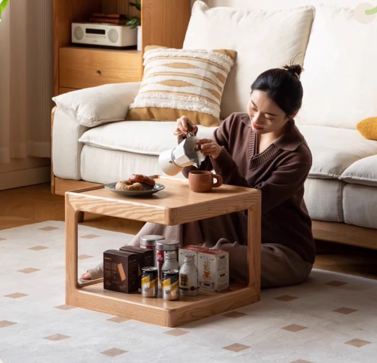 Premium Oak Solid Wood Square Coffee Table - Modern Living Room Furniture for Home Decor & Relaxation