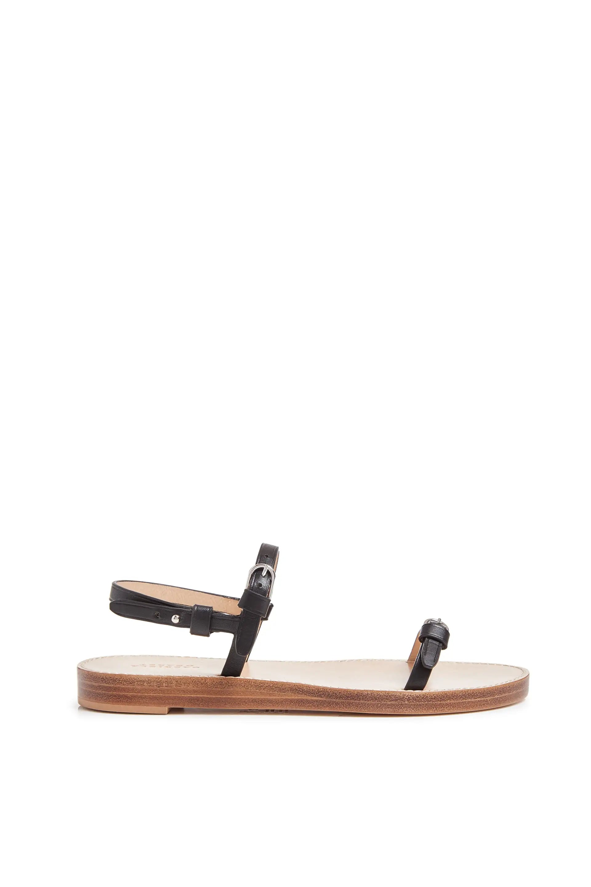 Steward Black Leather Flat Sandals for Women - Comfortable Casual Walking Shoes for Beach, Vacation & Everyday Wear