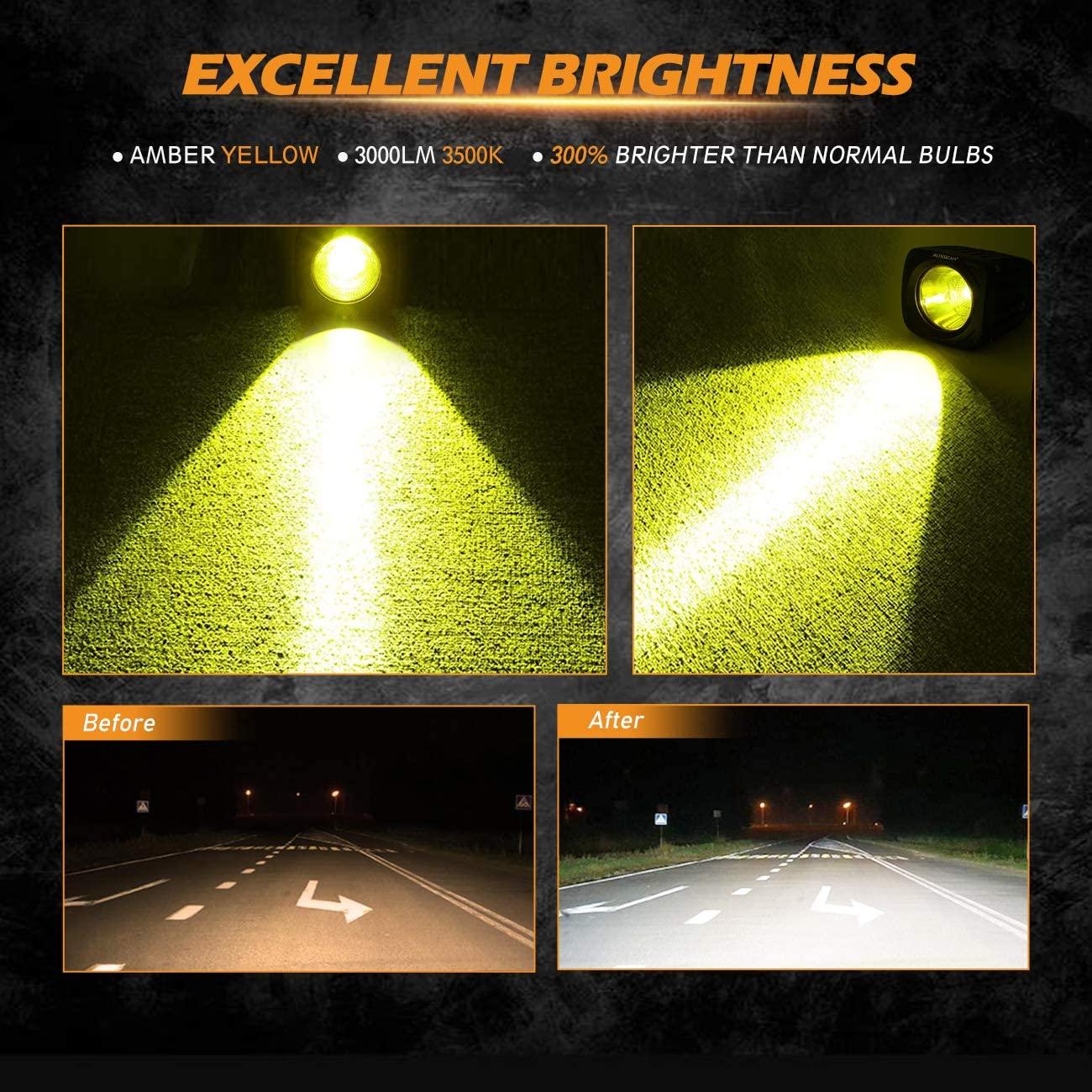 50W 3.5 Inch Round & Square LED Driving Light Kit - White/Yellow Beam with Wiring Harness for 2000 Ford F250 Super Duty - Off-Road, Fog & Night Driving Lights for Trucks, SUVs & Jeeps