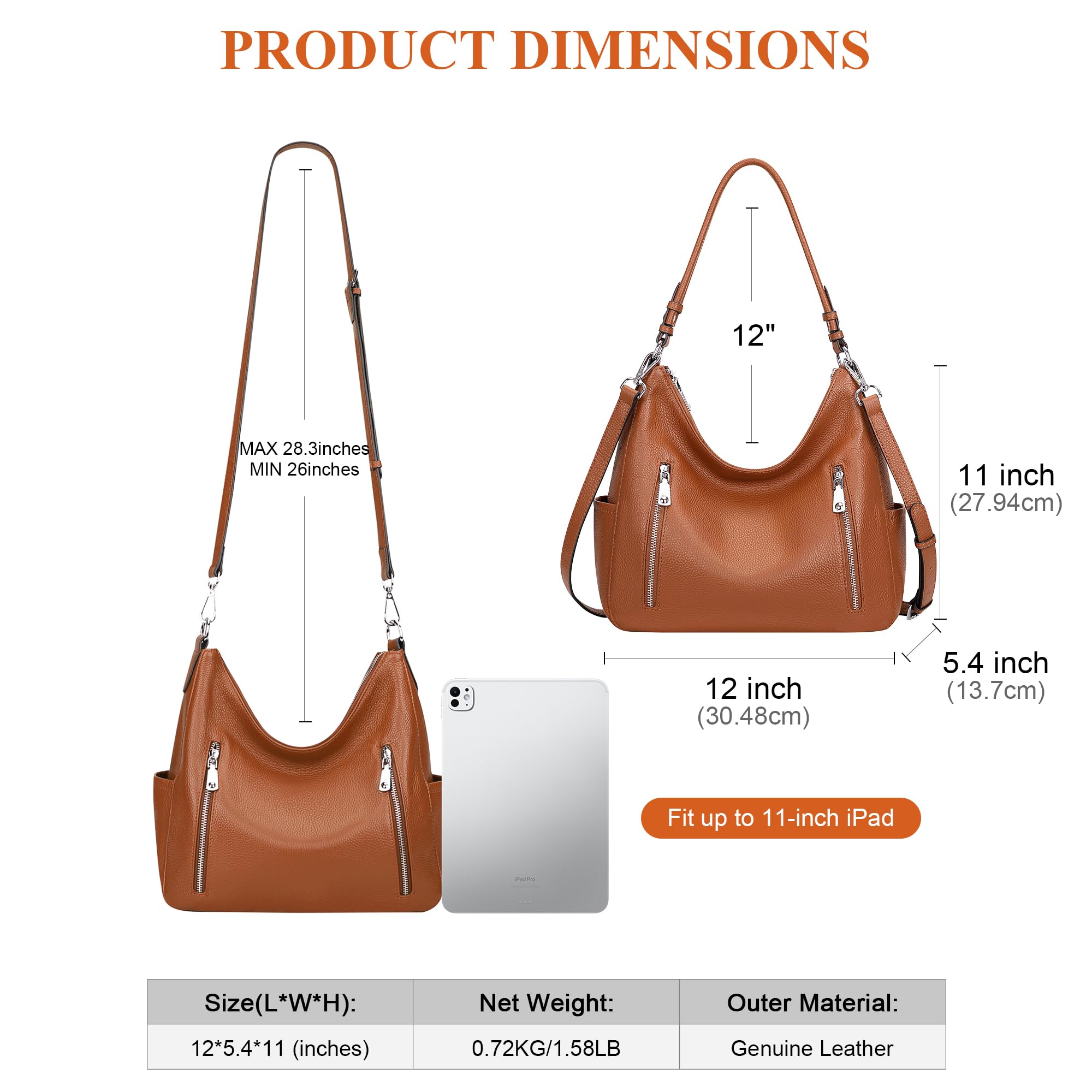 Genuine Leather Hobo Shoulder Bag for Women - Stylish Crossbody Purse with Medium Size - Perfect for Work, Travel, and Everyday Use