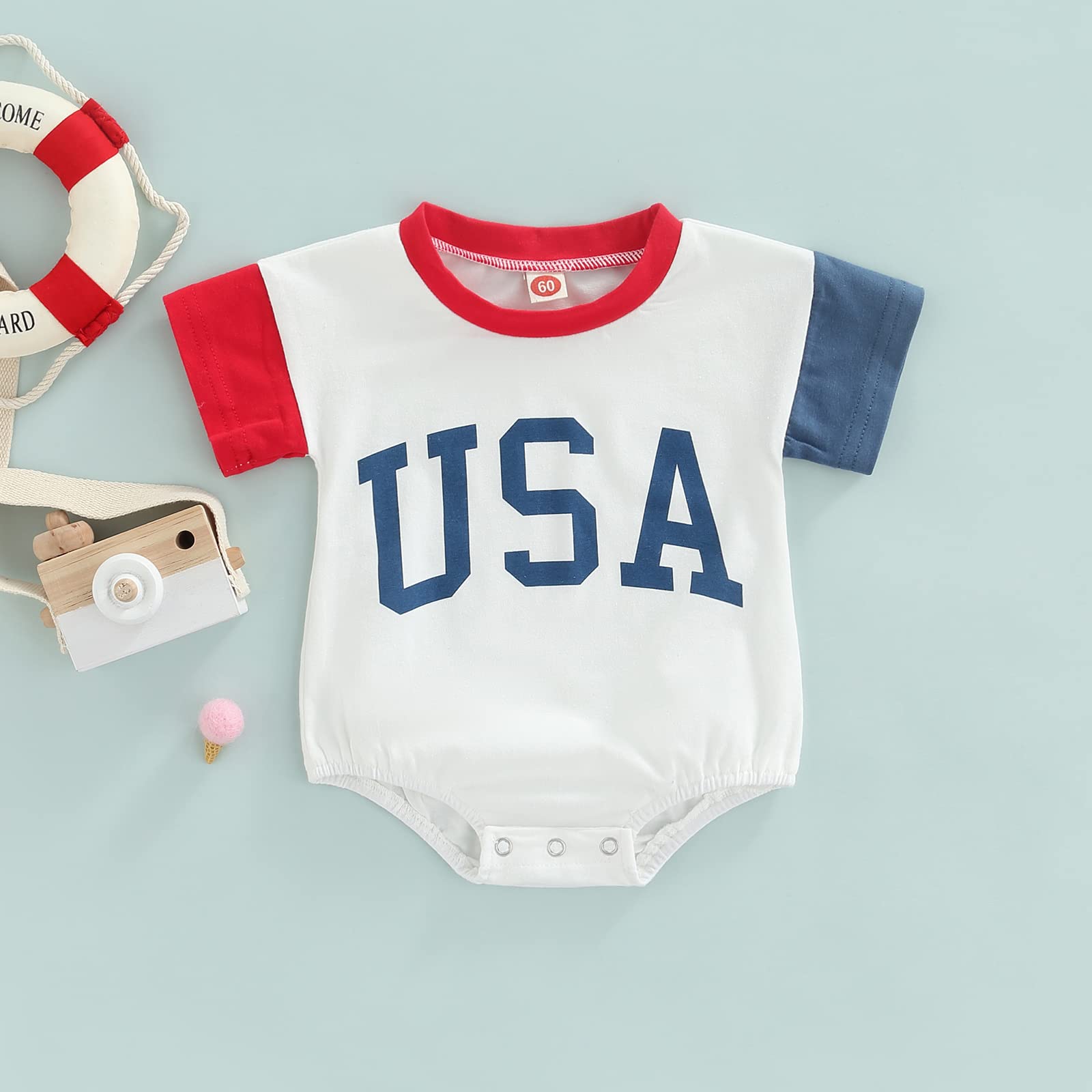 4th of July Baby Romper - USA Flag Print Independence Day Outfits for Newborn Girls & Boys | Summer Jumpsuit for Patriotic Celebrations & Photo Shoots