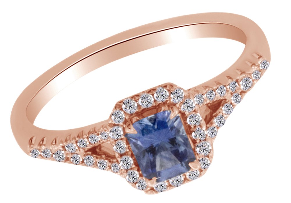 14K Solid Gold Radiant Cut Simulated Blue Sapphire & Natural Diamond Engagement Ring for Women - Perfect for Proposals, Anniversaries & Special Occasions