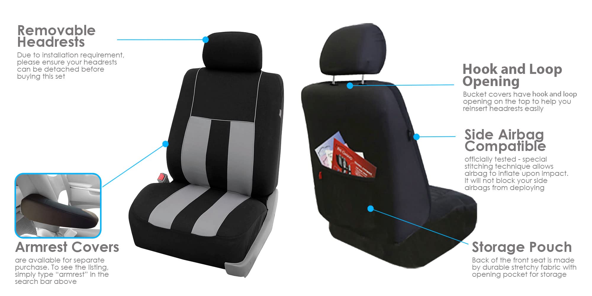 Premium FH Group Car Seat Covers - Full Set Gray Striped Universal Fit for Cars, Trucks & SUVs | Airbag Compatible & Split Rear Design | Durable Interior Accessories for Commuting, Road Trips & Family Protection
