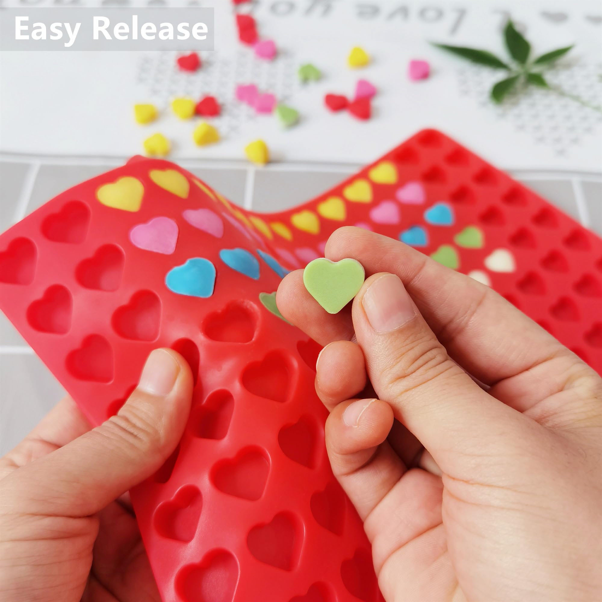 Mini Heart Silicone Molds for Chocolate, Candy, Cream Cheese - Small Heart Shaped Baking Molds with Scraper - Perfect for Valentine's Day, Wedding Favors, and DIY Dessert Decorations